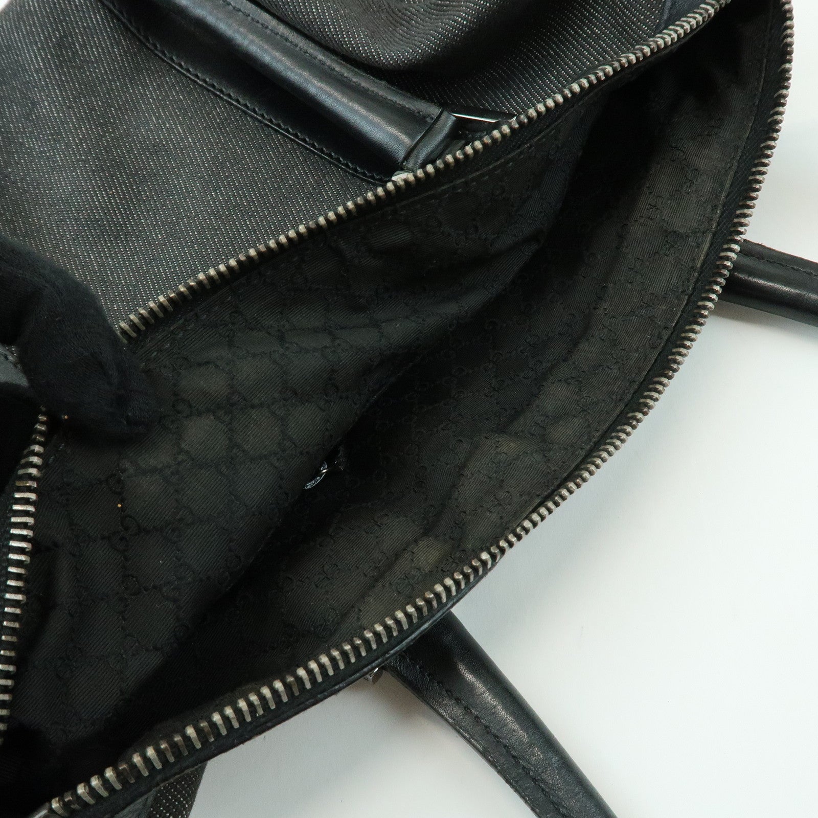 GUCCI Canvas Leather Boston Bag Hand Bag Black Dark Grey 30458