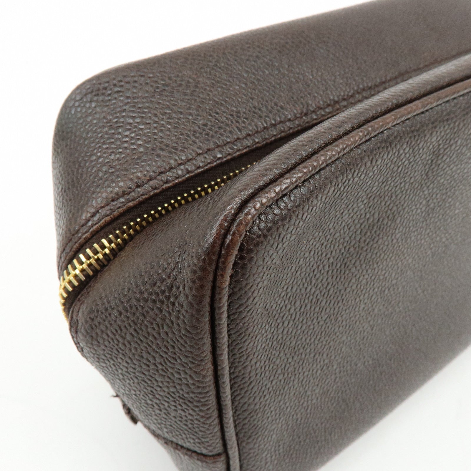 CHANEL COCO Mark Caviarskin Pouch Cosmetic Pouch Dark Brown A01996