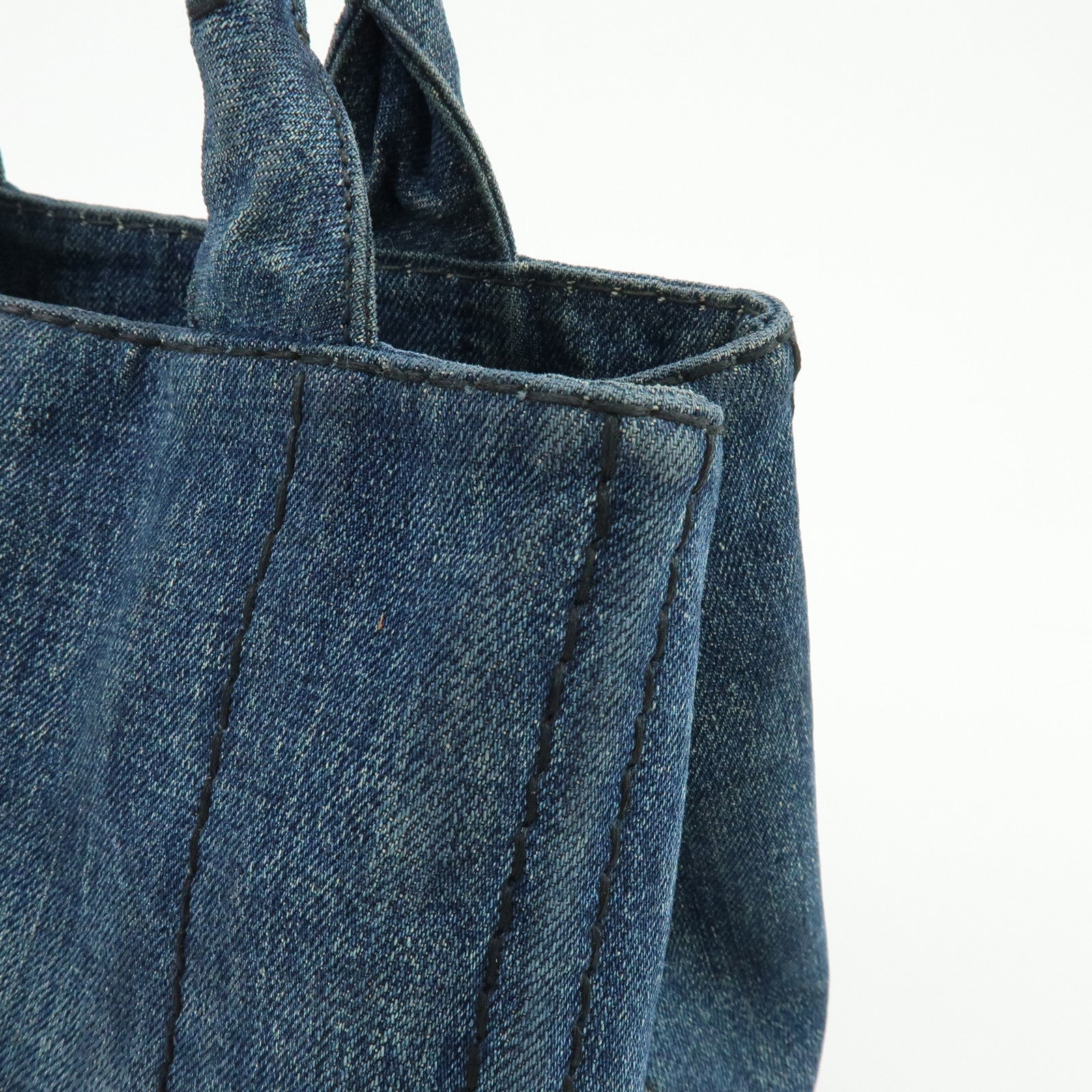 PRADA Canapa Mini Triangle Logo Denim 2Way Bag Hand Bag Blue B2439G