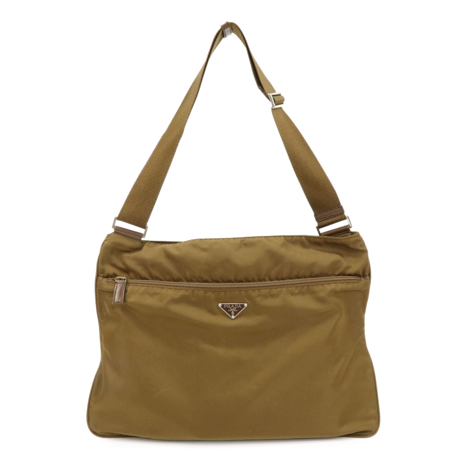 PRADA Triangle Logo Nylon Shoulder Bag Crossbody Bag Khaki