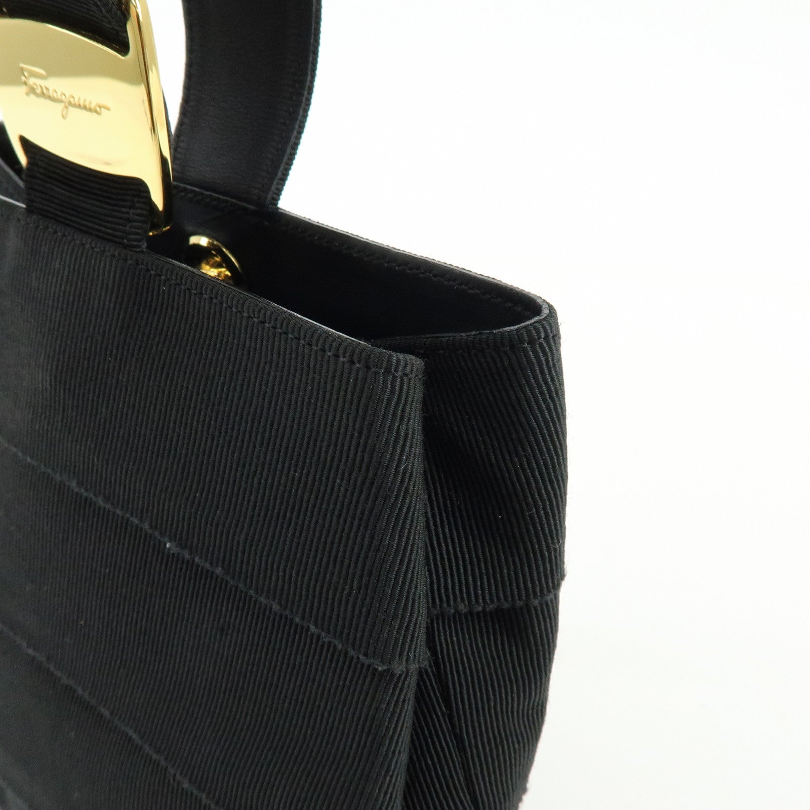 Ferragamo Vara Canvas Leather Tiered Hand Bag Pouch Black