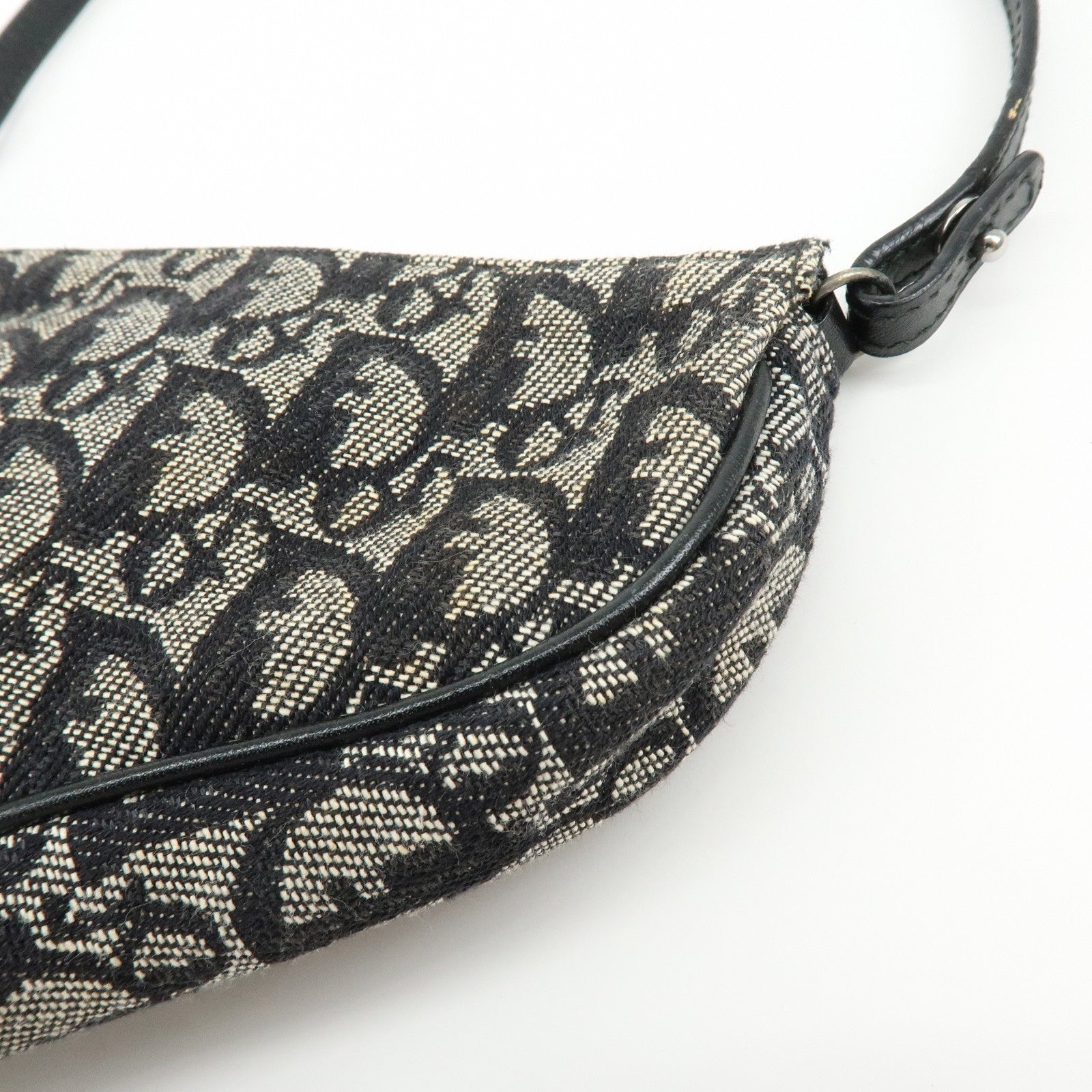 Christian Dior Trotter Jacquard Leather Saddle Bag Pouch Black