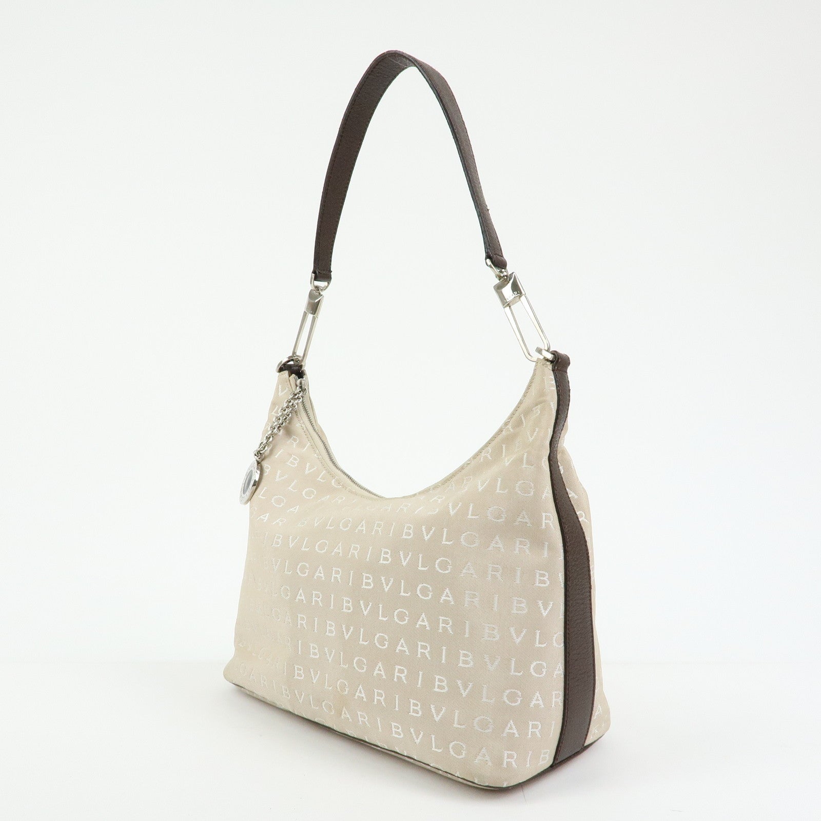 BVLGARI Logo Mania Canvas Shoulder Bag Hand Bag Beige