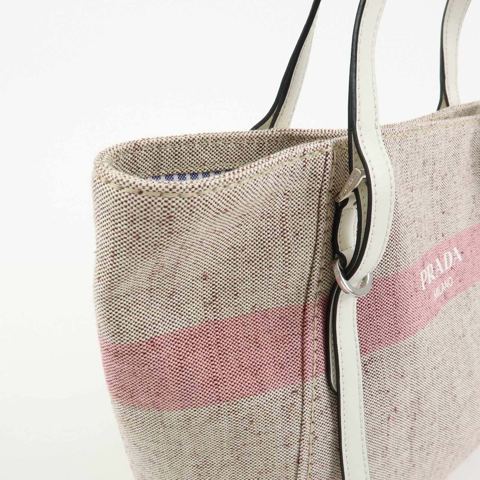 PRADA Logo Canvas Leather Tote Bag Shoulder Bag Natural Pink