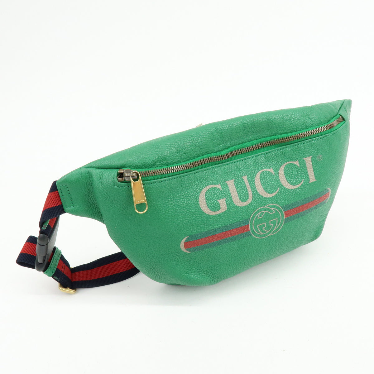 GUCCI Sherry Vintage Logo Leather Waist Bag Body Bag Green Red 493869