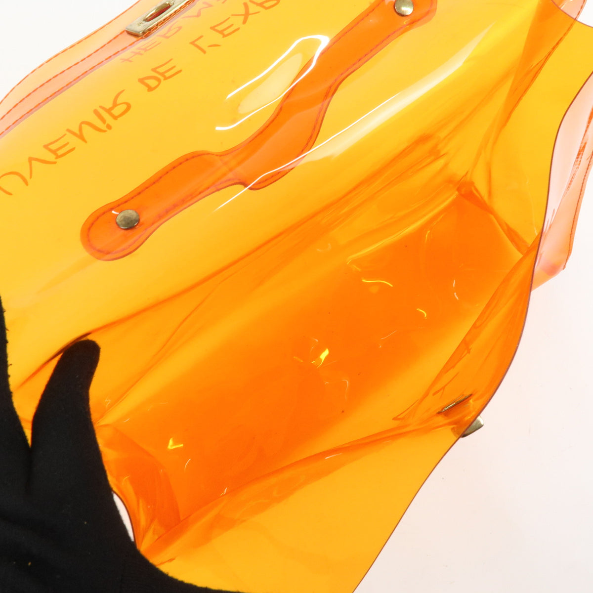 HERMES Vinyl Kelly Clear Hand Bag Transparent Orange