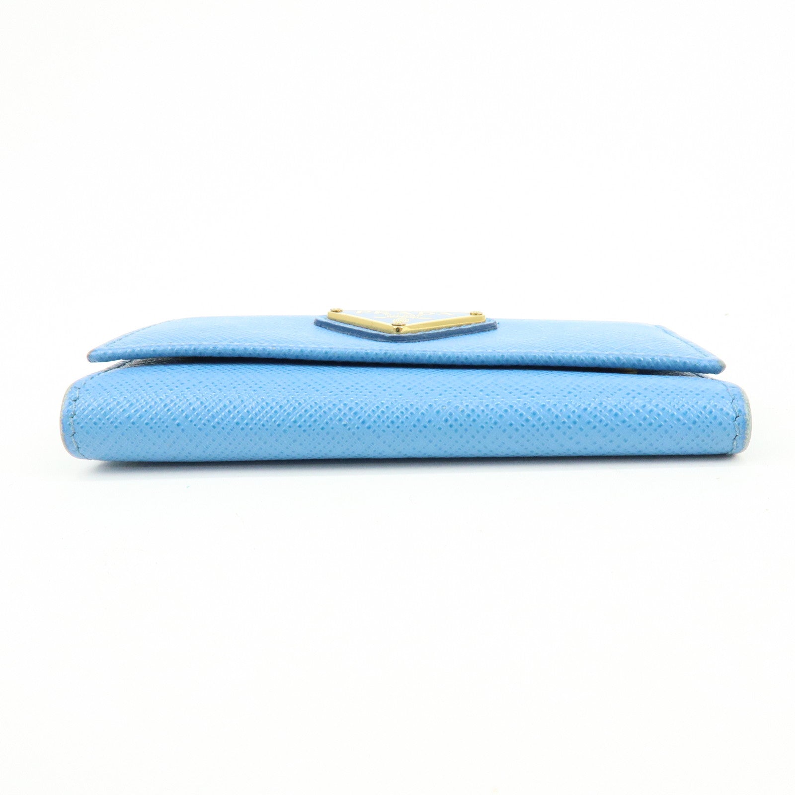 PRADA Triangle Log Saffiano Leather Key Case Key Holder Blue