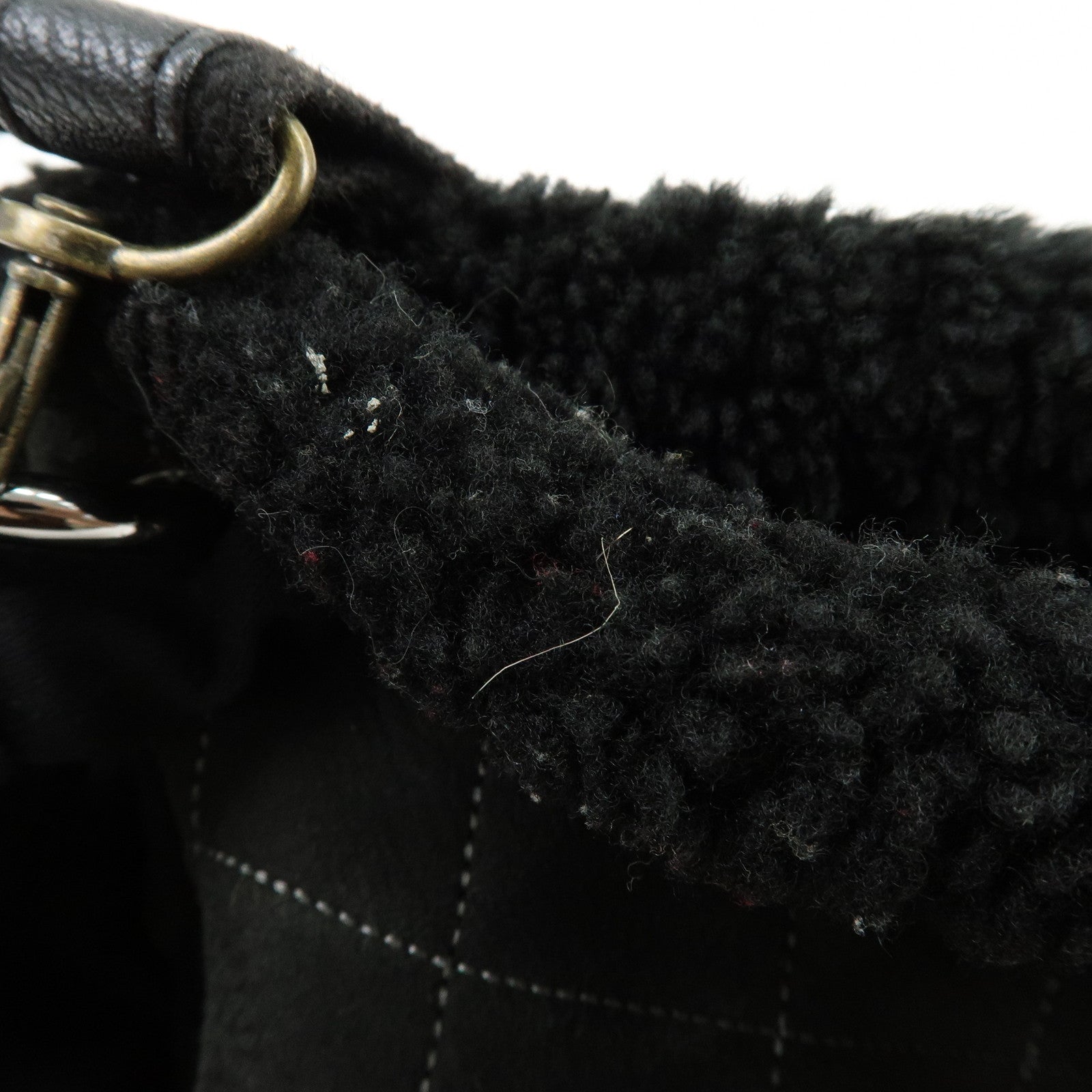 CHANEL Mouton Fur Leather Shoulder Bag with Strap Set Black