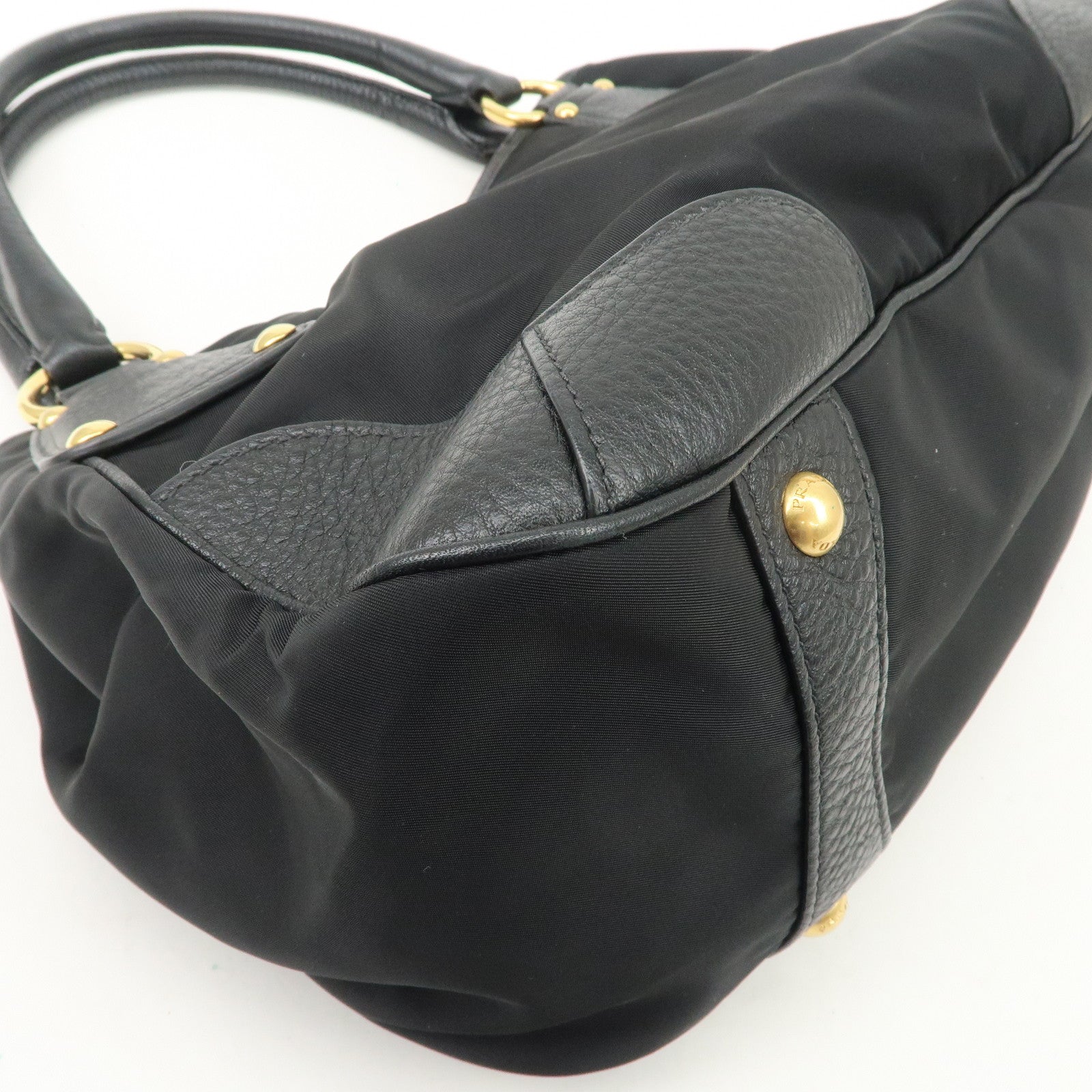 PRADA Nylon Leather Tote Bag Shoulder Bag Black Gold HDW BR4635 Used