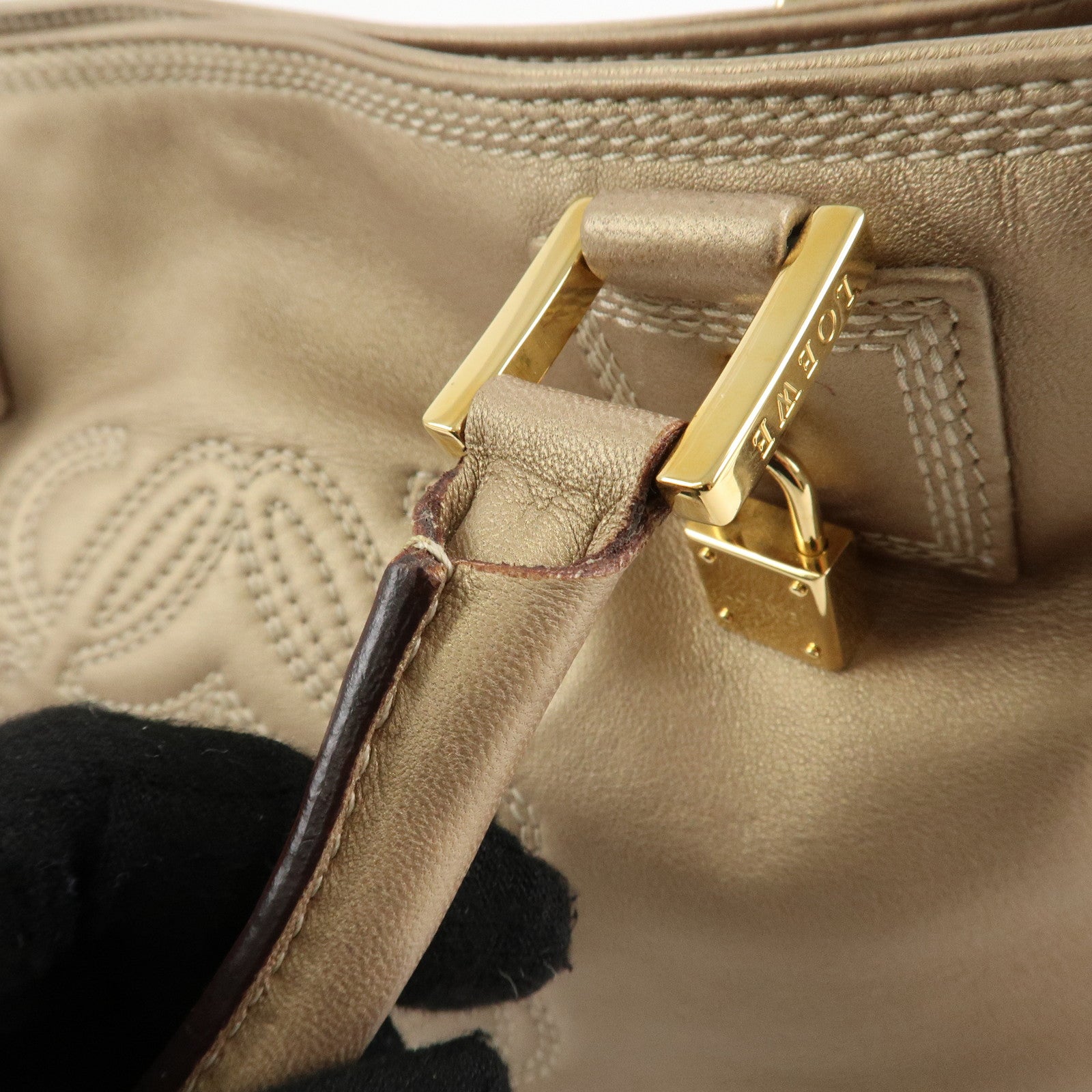 LOEWE Amazona Anagram Leather Fusta Tote Bag Hand Bag Beige Used