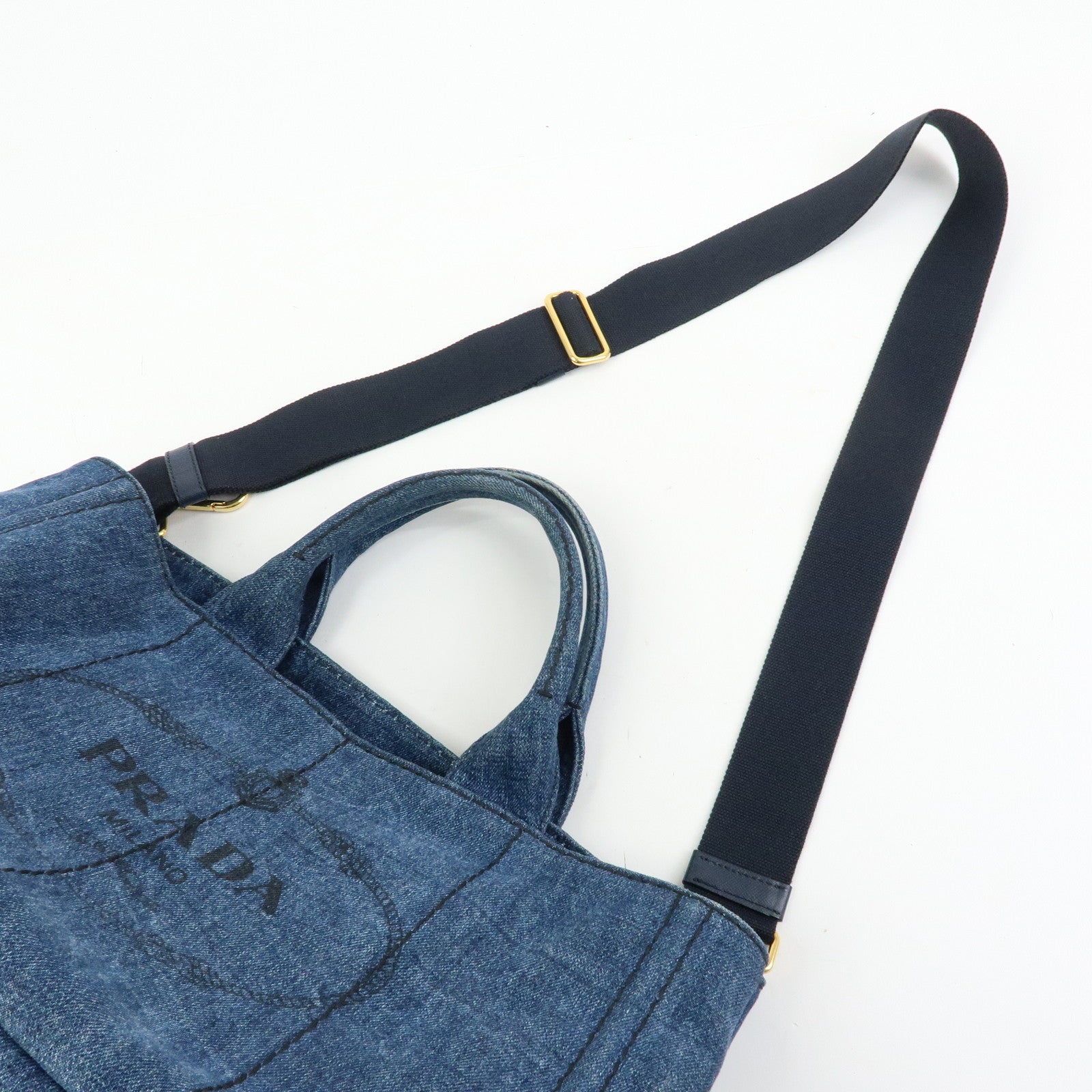PRADA Canapa Triangle Logo Canvas 2Way Hand Bag Shoulder Bag Denim