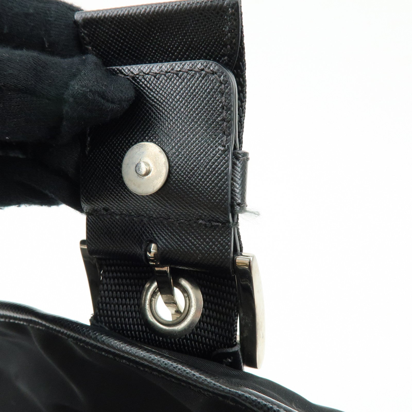 PRADA Triangle Logo Nylon Saffiano Leather Shoulder Bag Black BT0464