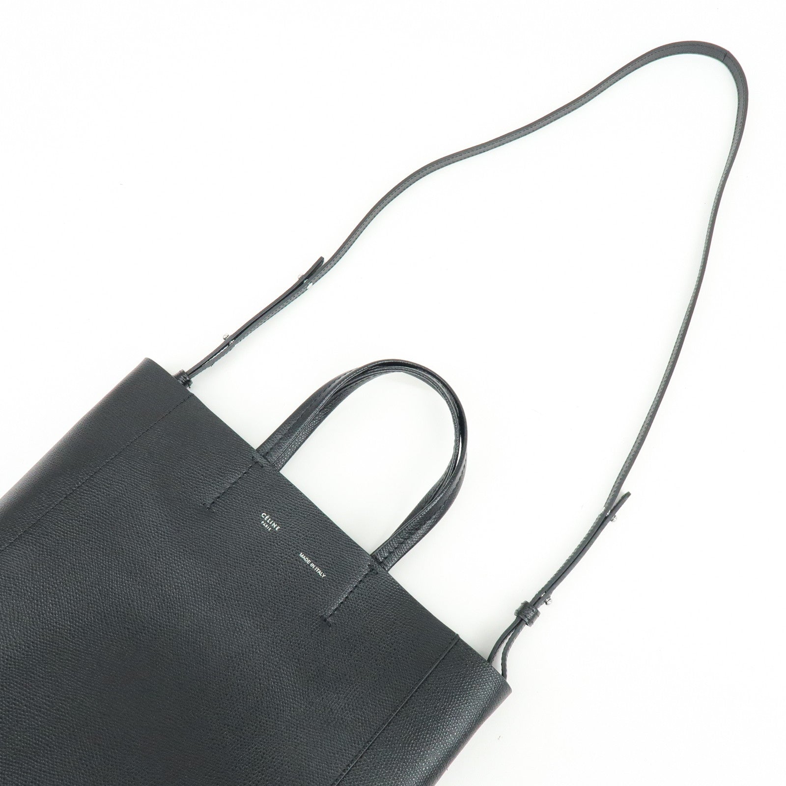 CELINE Vertical Cabas Leather 2Way Bag Hand Bag Shoulder Bag Black