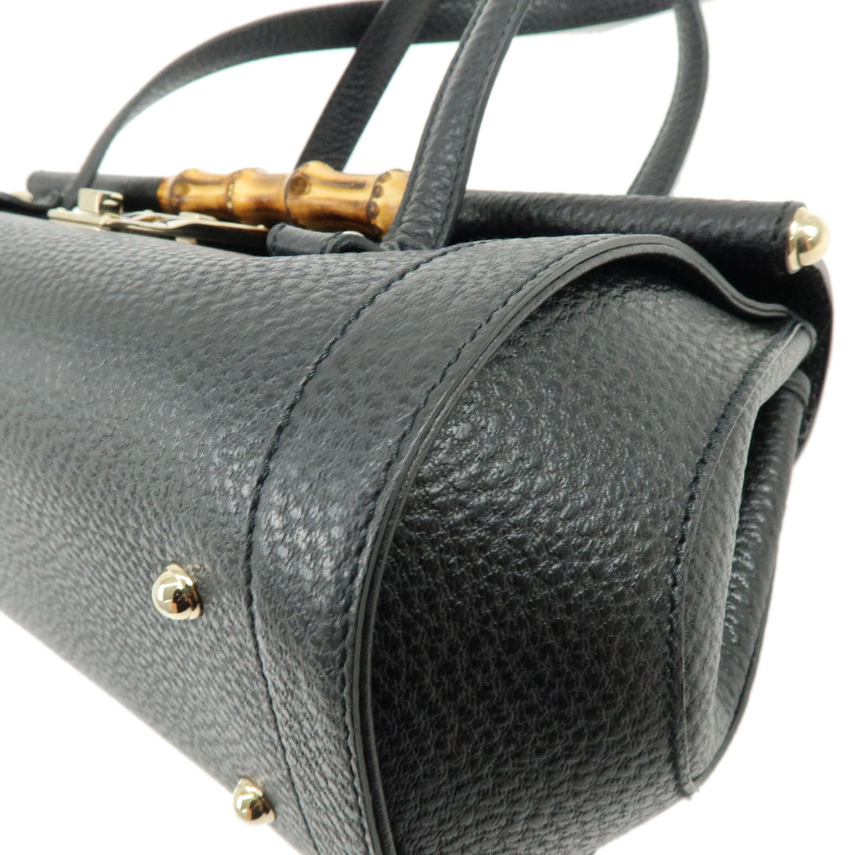 GUCCI Bamboo Leather Hand Bag Shoulder Bag Black 111713