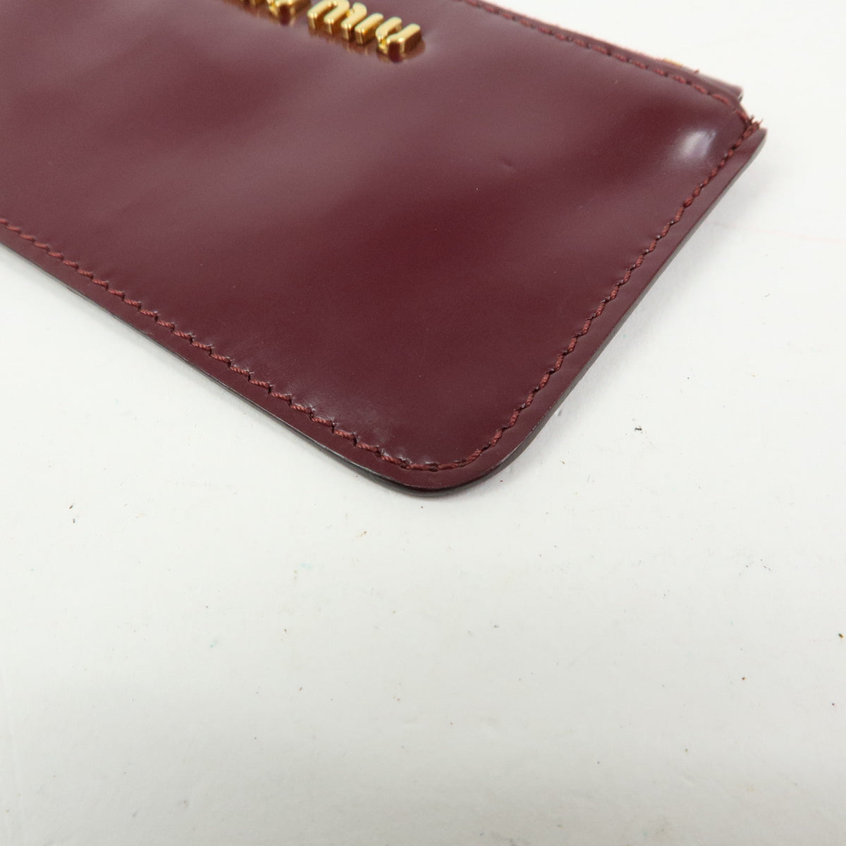 MIU MIU Leather Coin Case Key Ring Pouch Purse Bordeaux Wine Red
