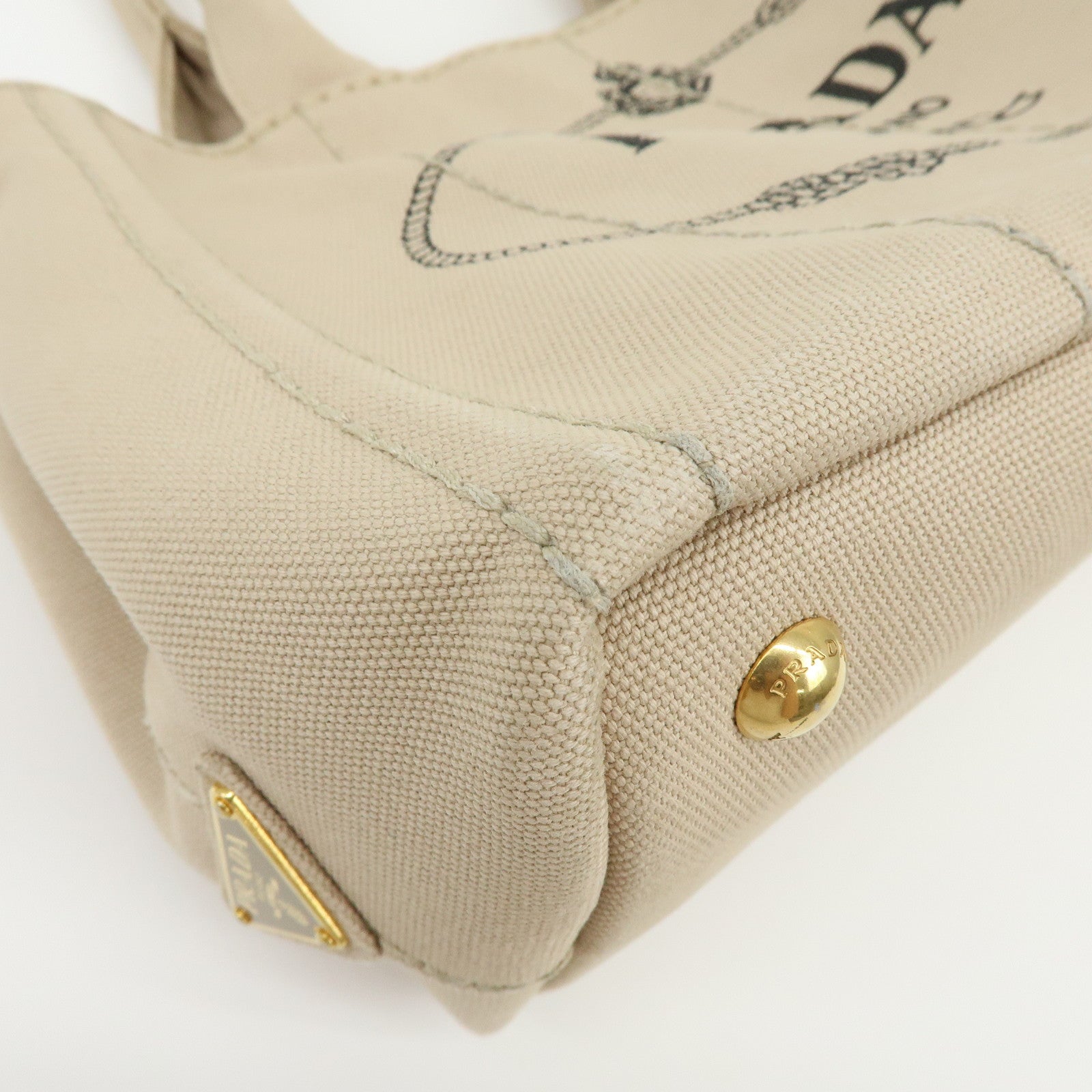 PRADA Triangle Logo Canapa Mini Canvas 2Way Bag Hand Bag Beige 1BG439