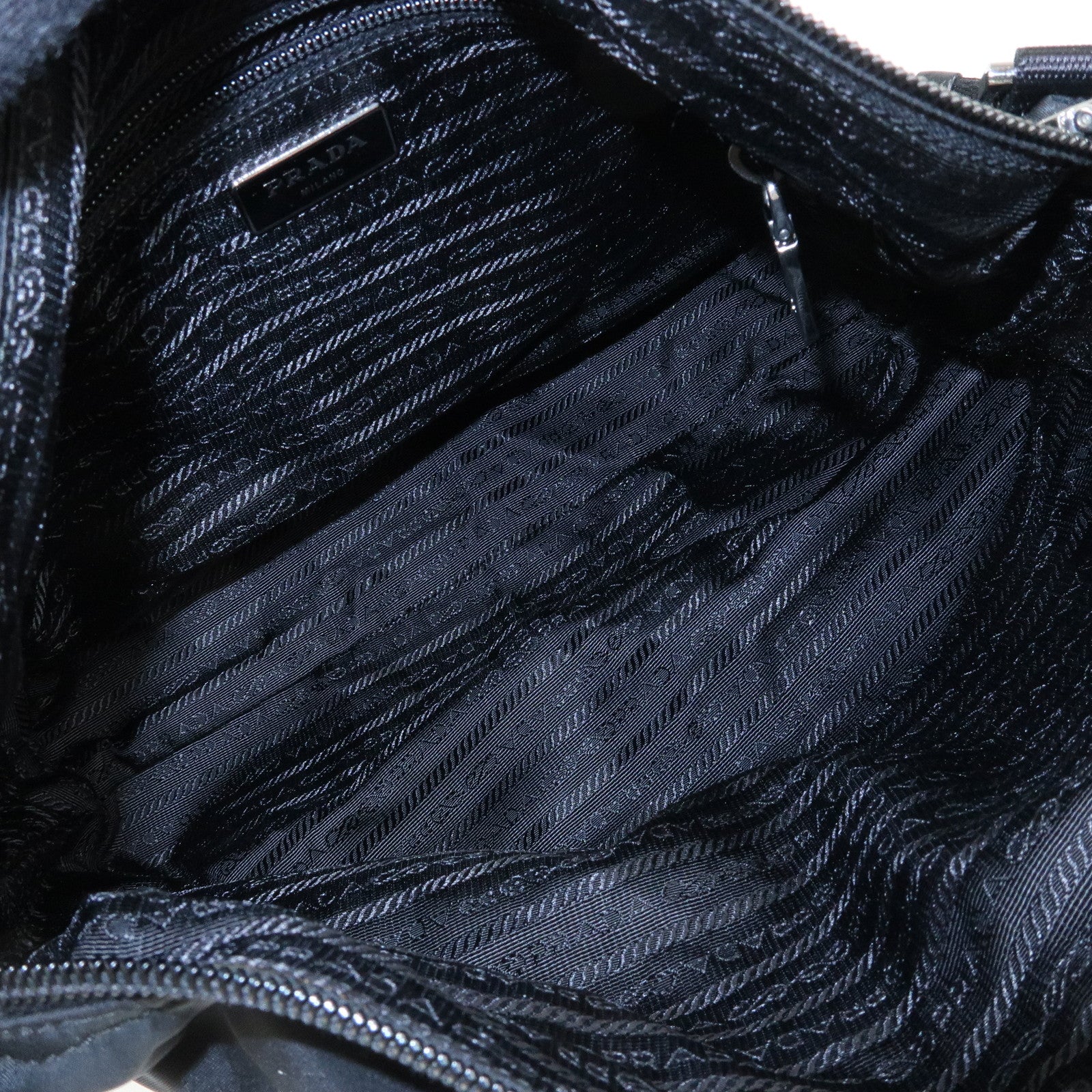 PRADA Triangle Logo Nylon Leather Shoulder Bag Crossbody Bag Black