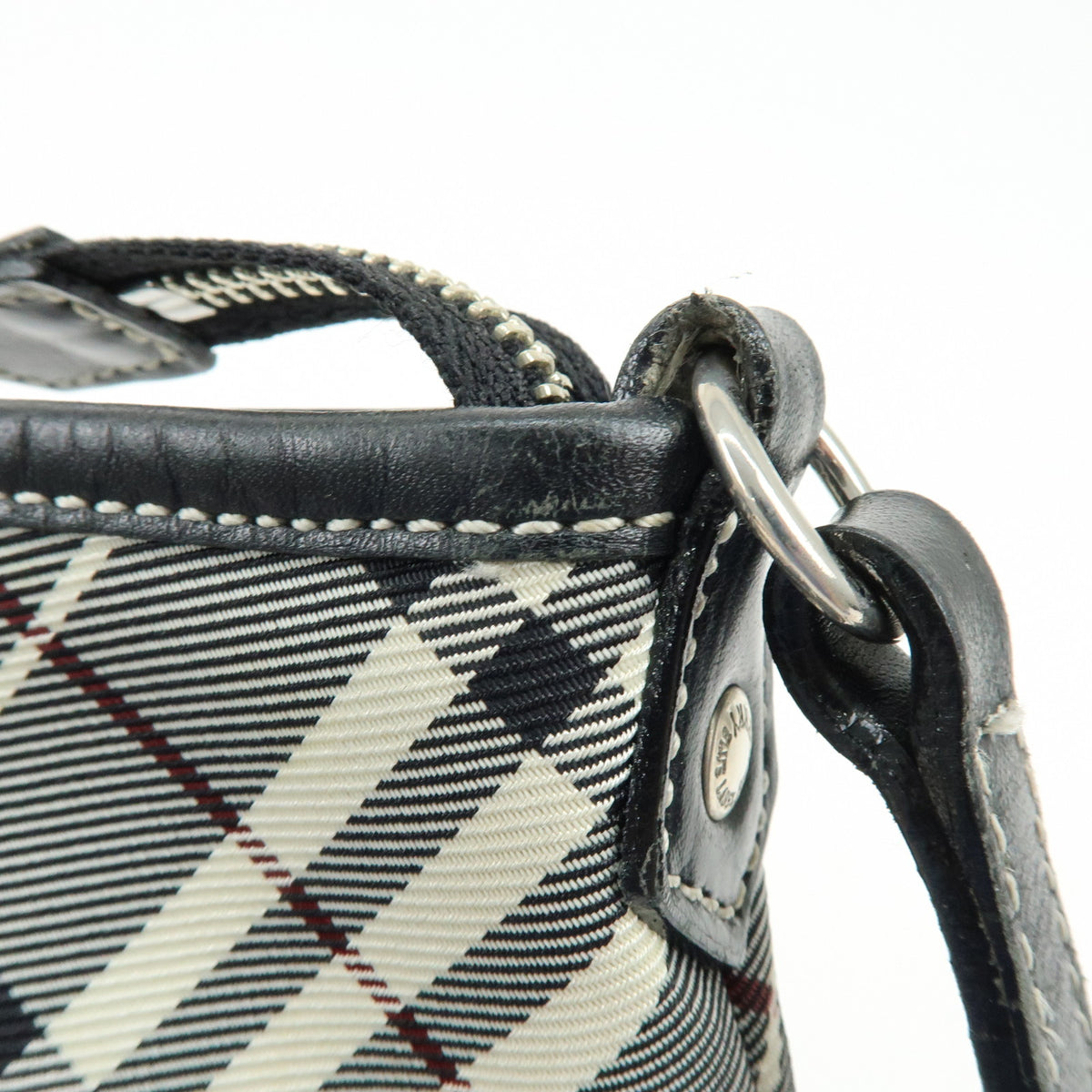 BURBERRY Nova Plaid Canvas Leather Shoulder Bag Black White Wine Red