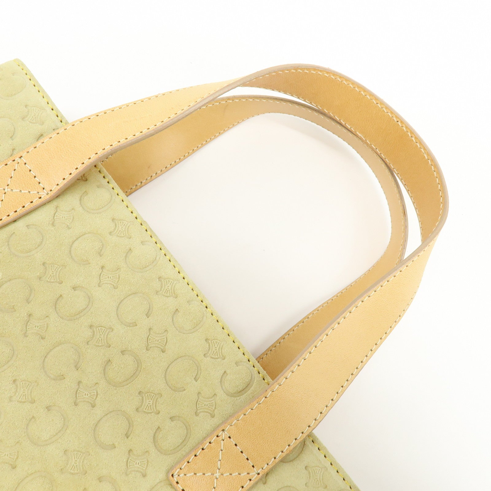 CELINE C Macadam Suede Leather Hand Bag Tote Bag Light Green