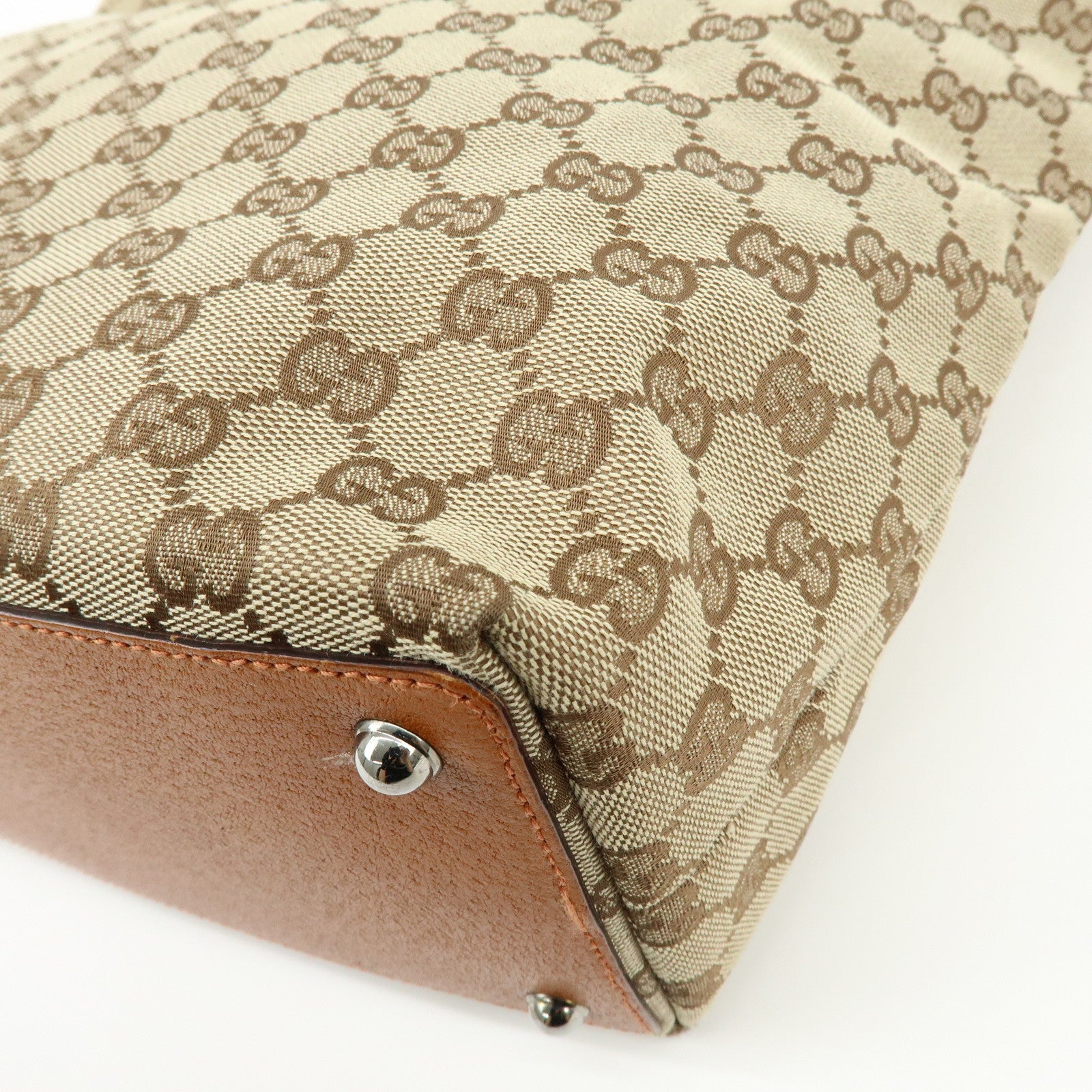 GUCCI GG Canvas Leather Tote Bag Shoulder Bag Beige Orange 120836