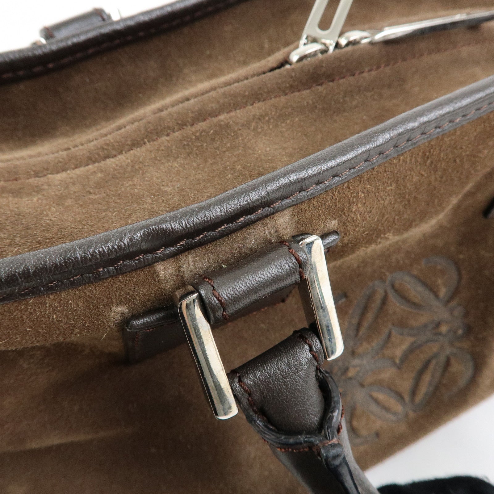 LOEWE Anagram Amazona 28 Suede Leather Hand Bag Boston Bag Brown