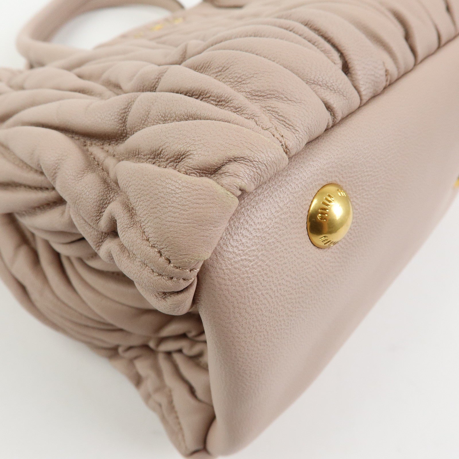 MIU MIU Matelasse Nappa Gaufre Leather 2Way Hand Bag Pink Beige RN1069