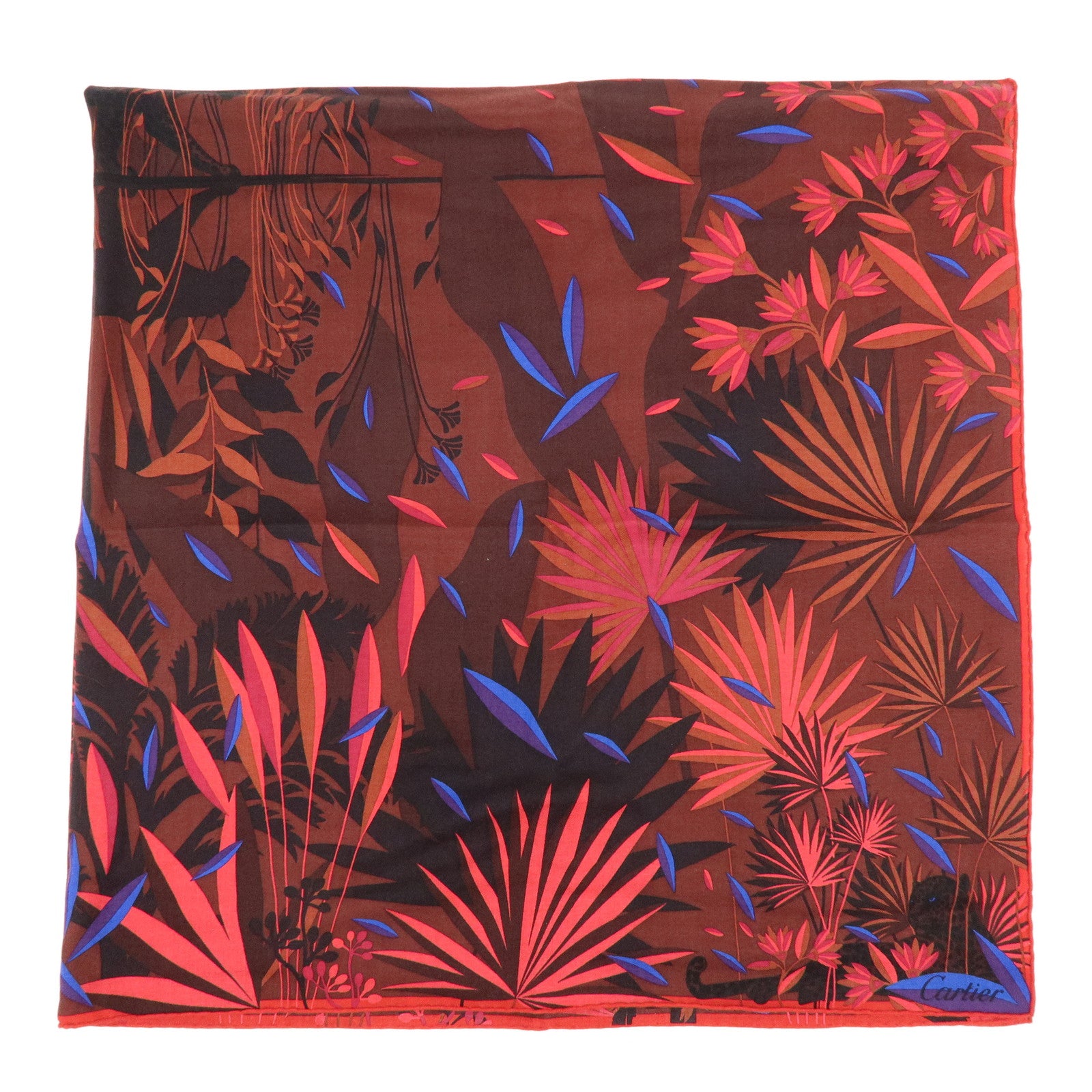 Cartier Cashmere Silk Scarf Stole Brown Purple Blue Black Coral