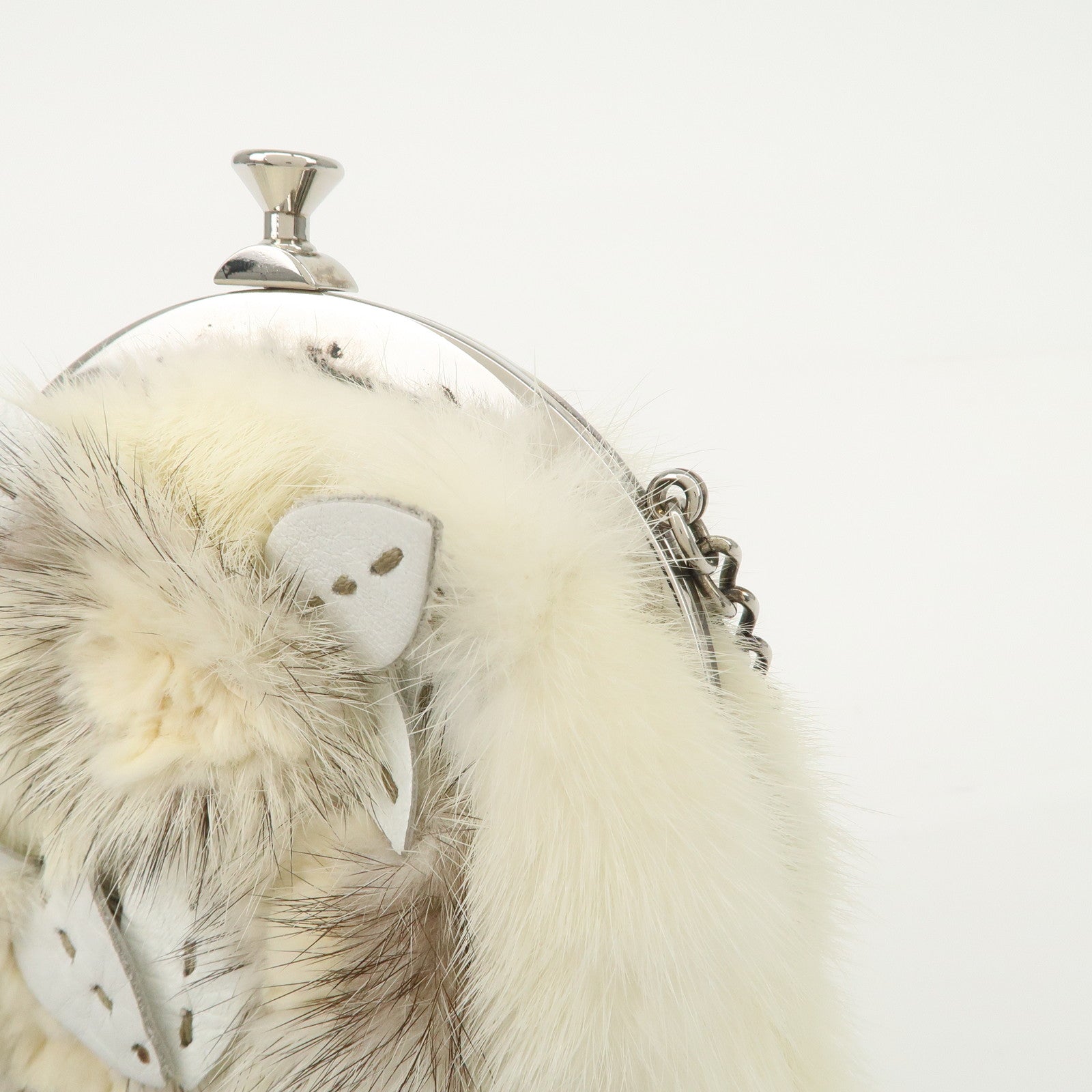 FENDI Seleria Leather Fur Flower Motif Kiss Lock Pouch Hand Bag 8BK048 Used