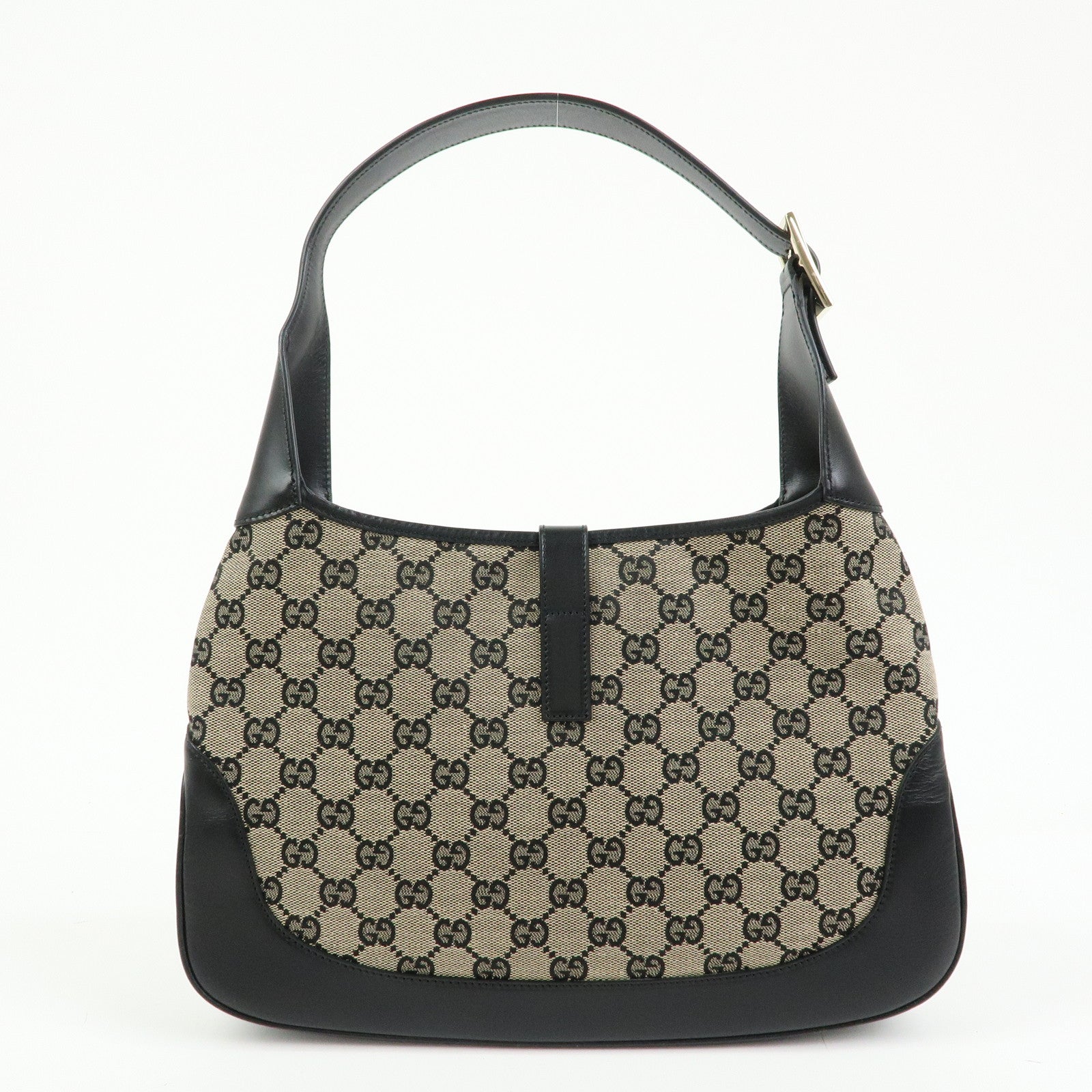 GUCCI Jackie GG Canvas Leather Shoulder Bag Beige Black 0013306