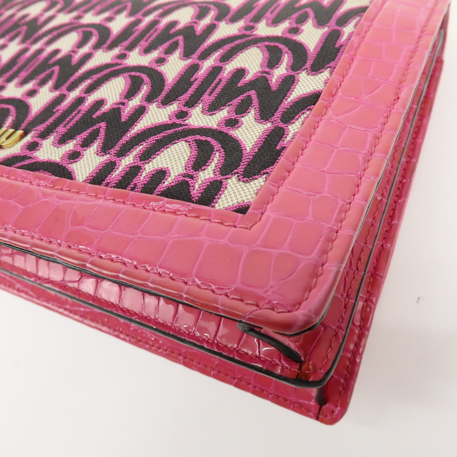 MIU MIU Jacquard Embossed Leather 2Way Hand Shoulder Bag Pink 5BD233