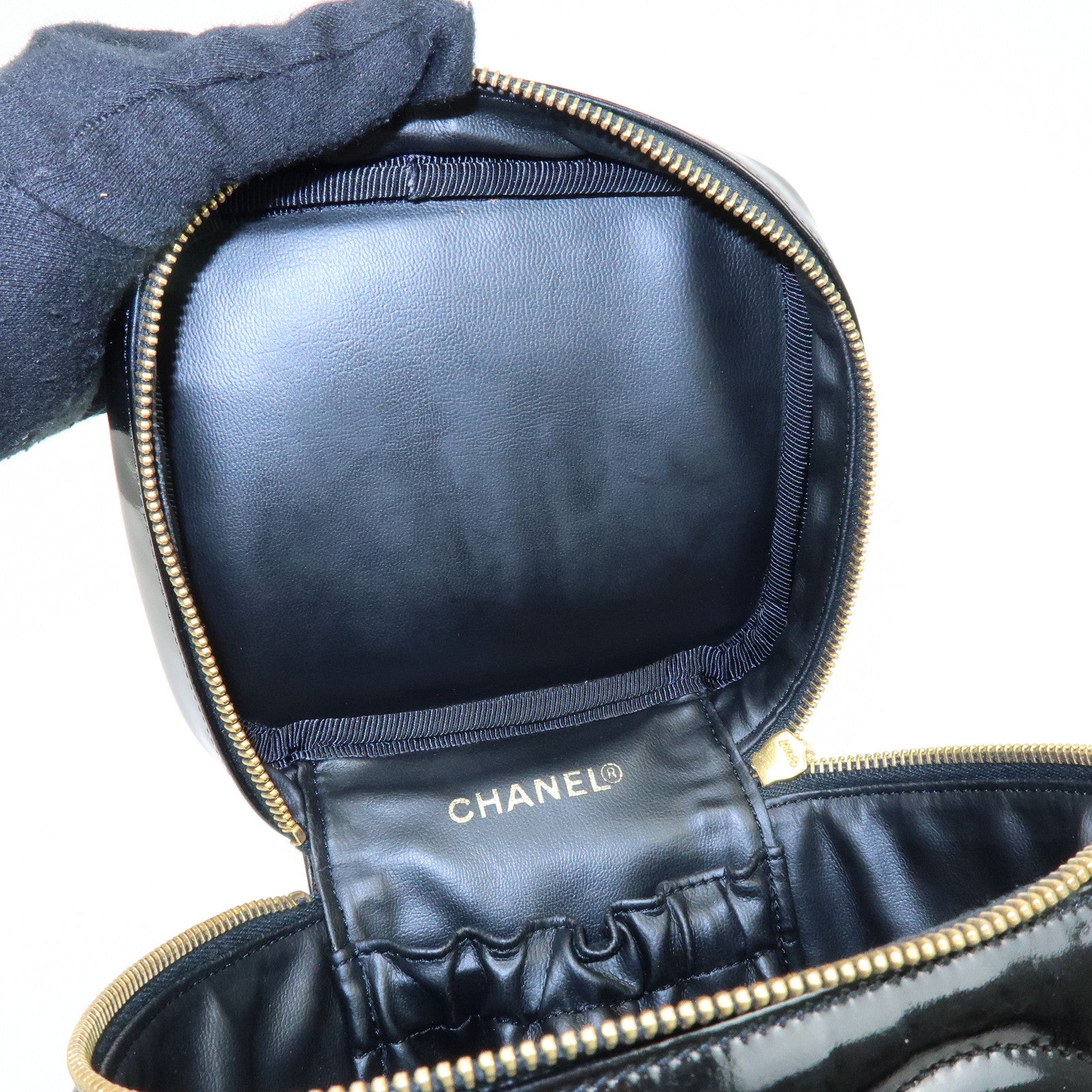 CHANEL COCO Mark Patent Leather Vanity Bag Hand Bag Black A01998