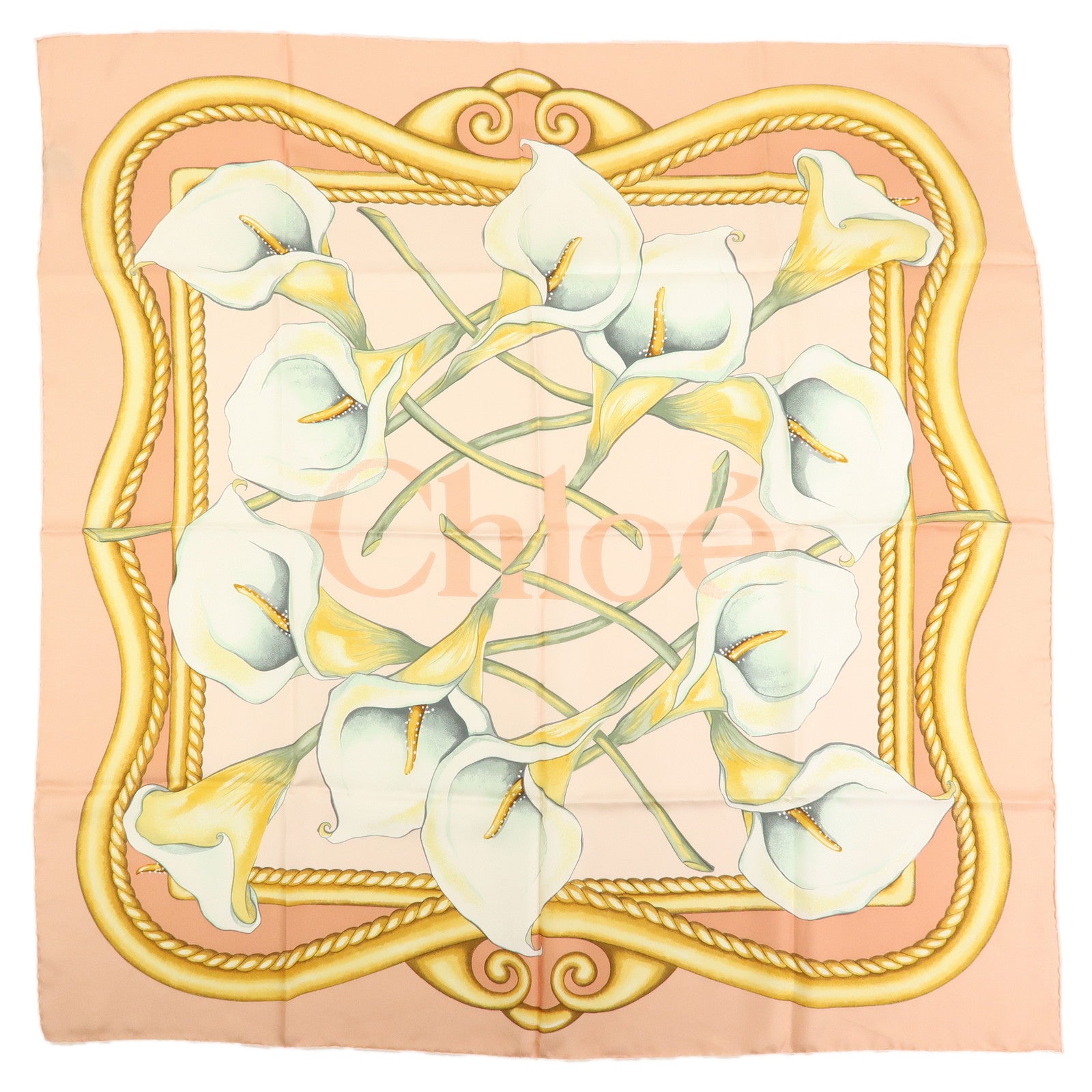 Chloe Silk100% Flower Print Scarf Shawl Pink Beige