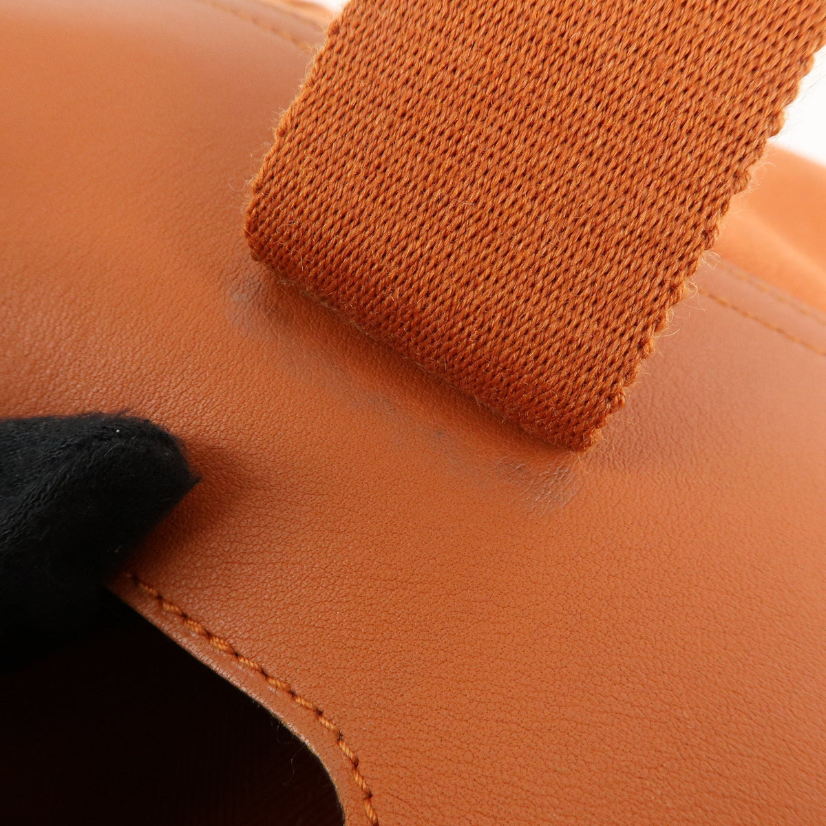 HERMES Valparaiso MM Toile Chevron Leather Tote Bag Hand Bag Orange