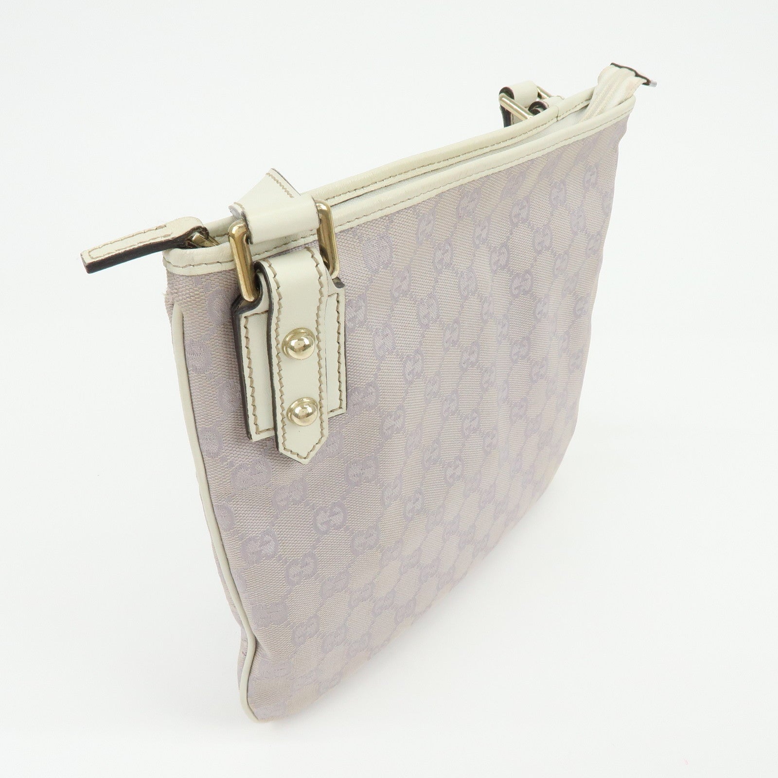 GUCCI GG Canvas Leather Shoulder Bag Light Purple White 257246