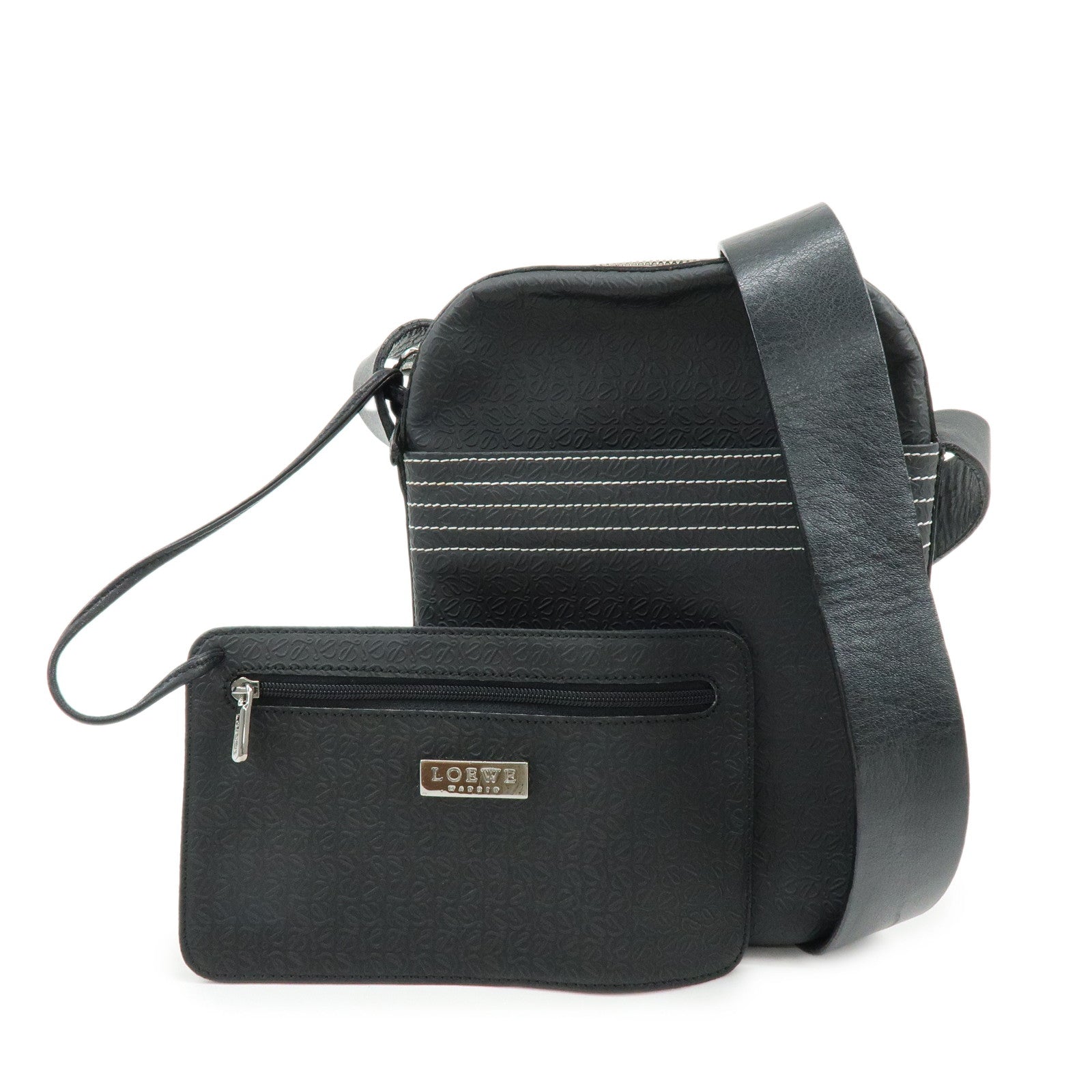 LOEWE Repeat Anagram PVC Leather Shoulder Bag Crossbody Bag Black