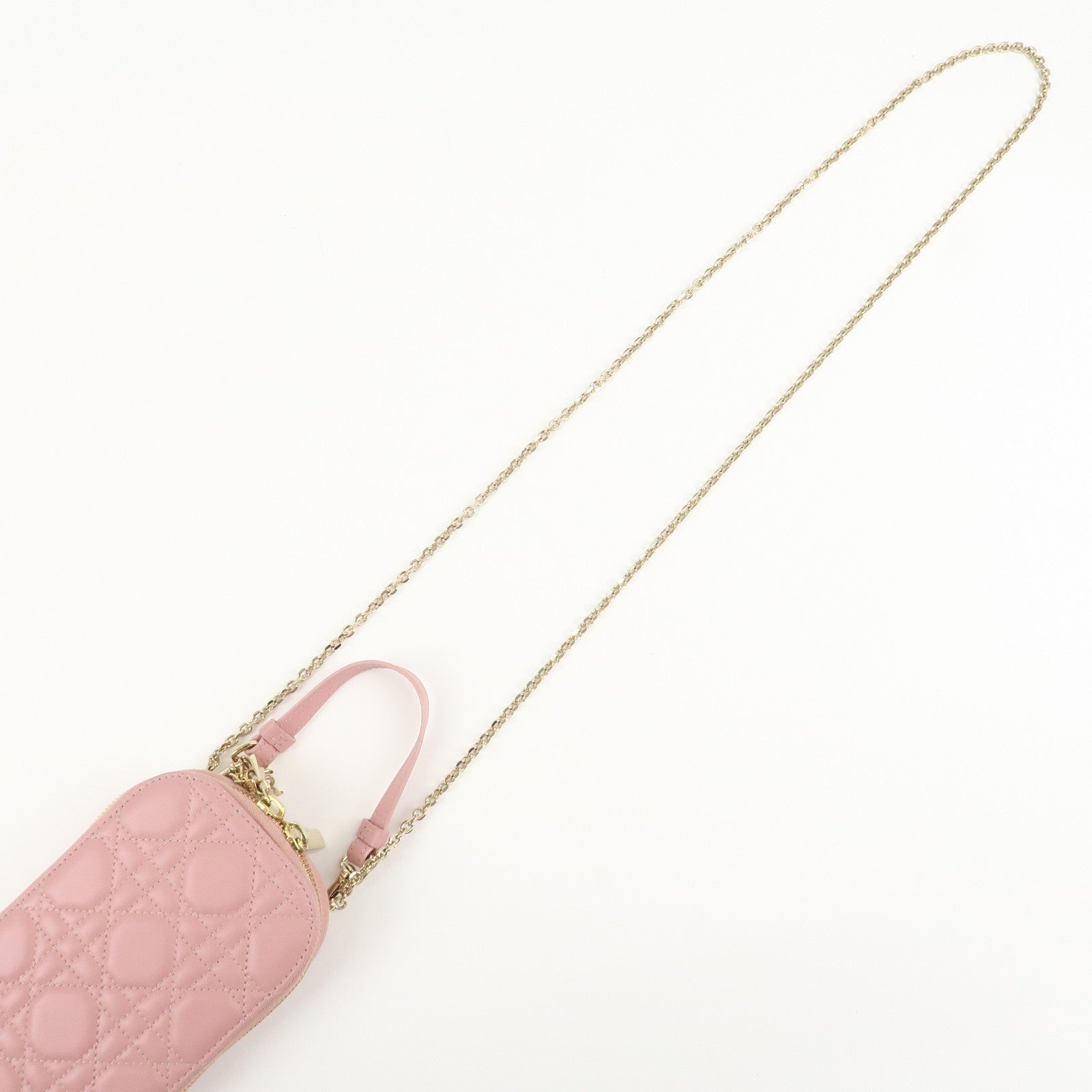 Christian Dior Cannage Leather Phone Holder Shoulder Bag Pink Used