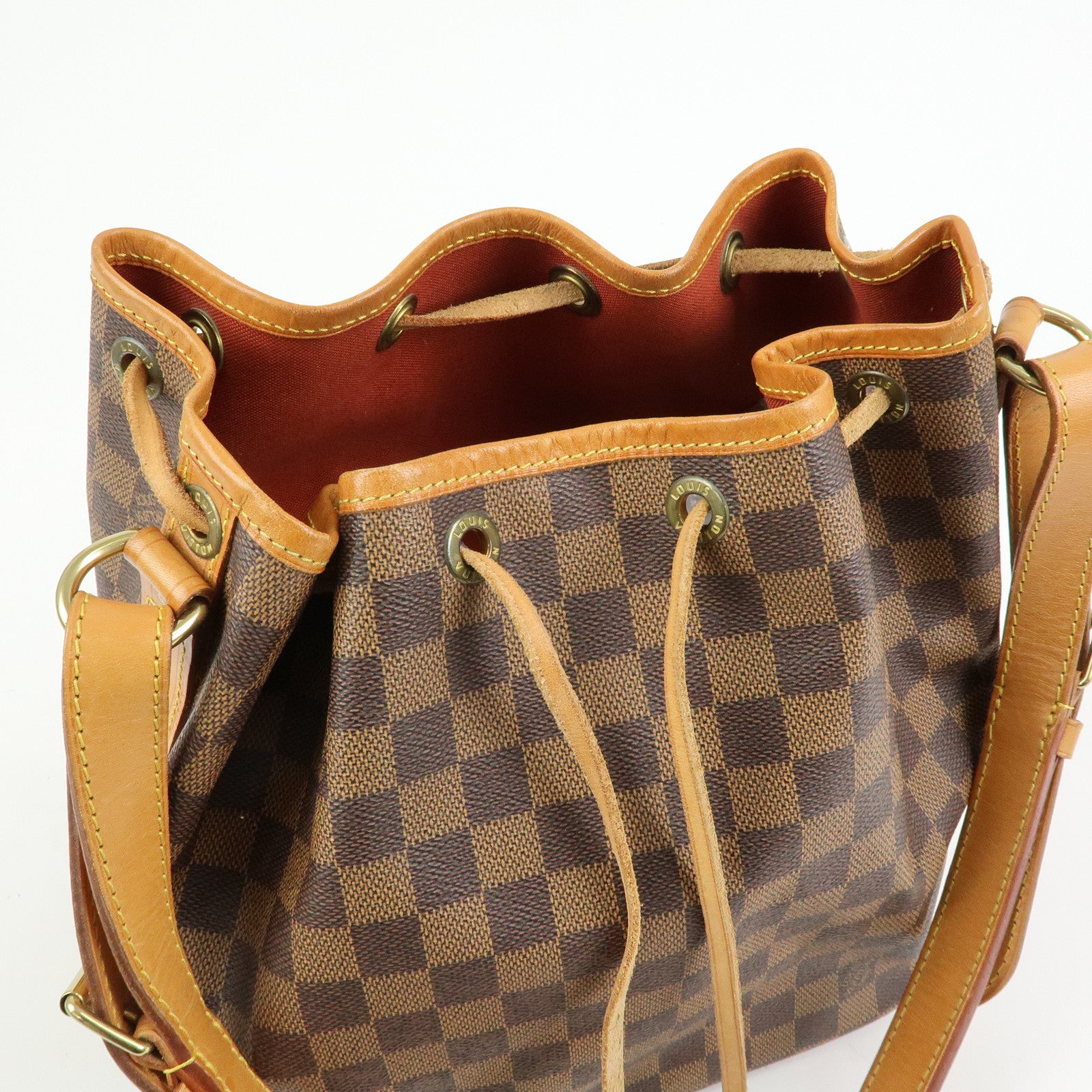 Louis Vuitton Damier Noe Canvas Leather Shoulder Bag Brown
