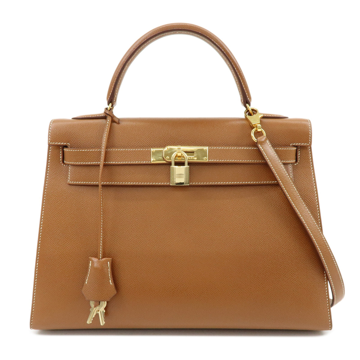 HERMES Kelly 32 Sellier Courchevel 2Way Bag Hand Bag 〇V Stamped Gold