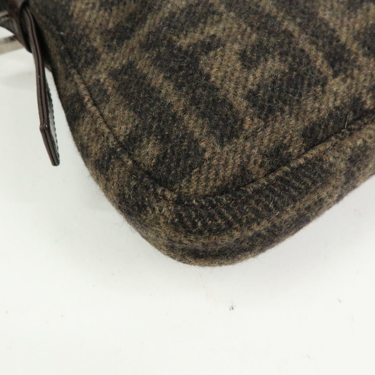 FENDI Zucca Mamma Baguette Wool Leather Shoulder Bag Hand Bag 26424