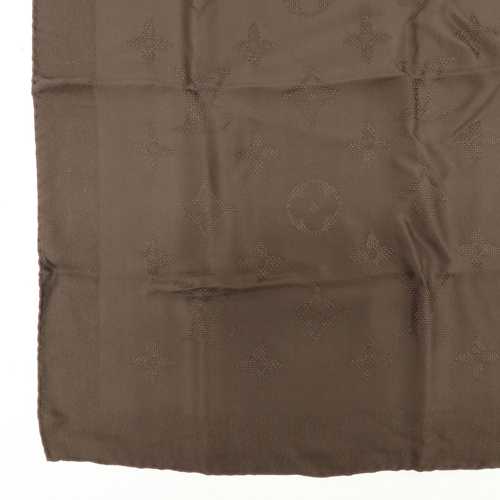 Louis Vuitton Monogram Silk 100% Scarf Dark Brown 68×68