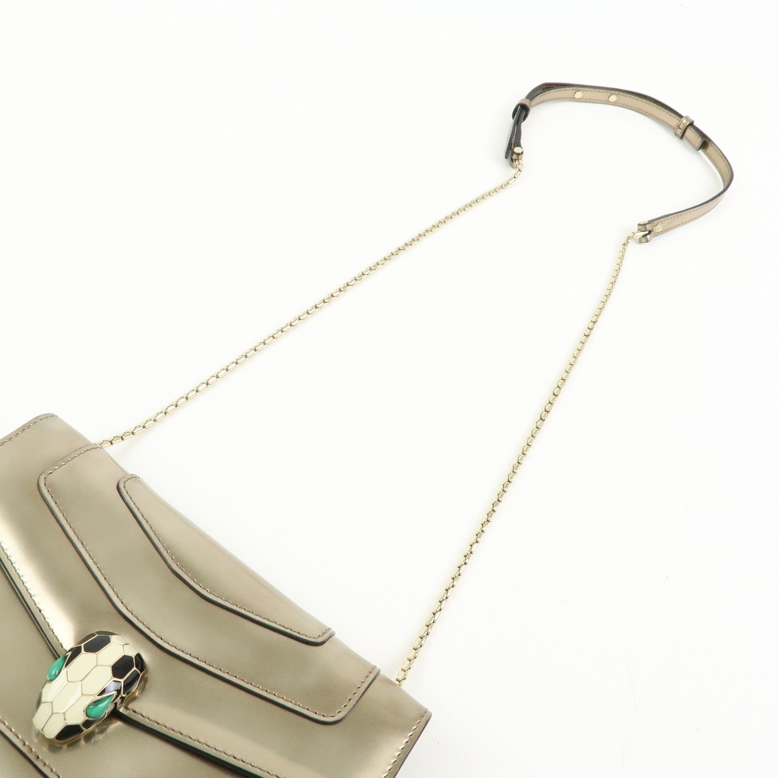 BVLGARI Serpenti Leather Forever Shoulder Crossbody Bag Gold Malachite