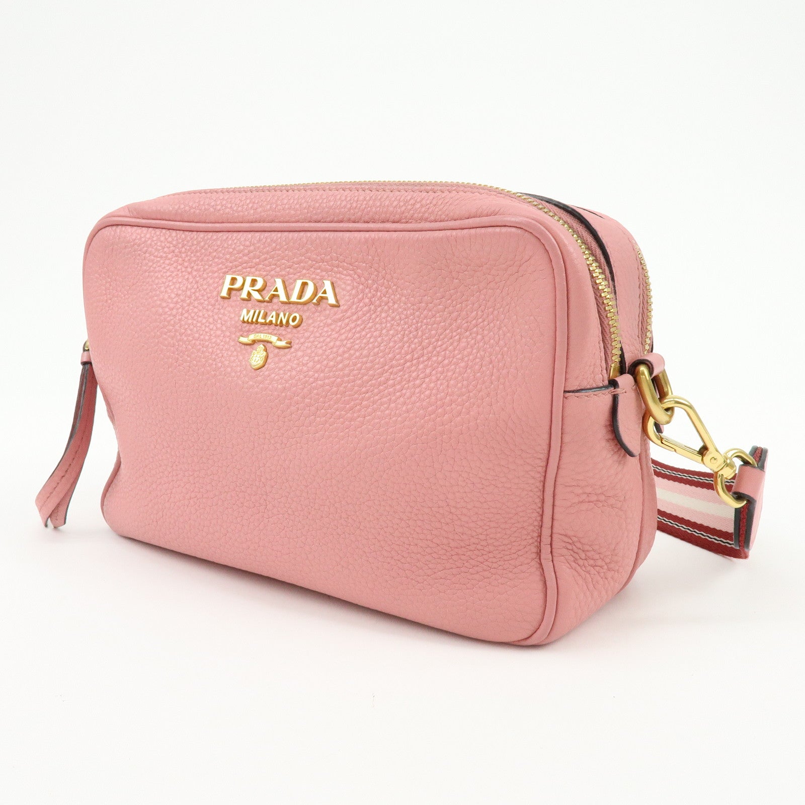 PRADA Logo Leather Shoulder Bag Crossbody Bag Camera Bag Pink