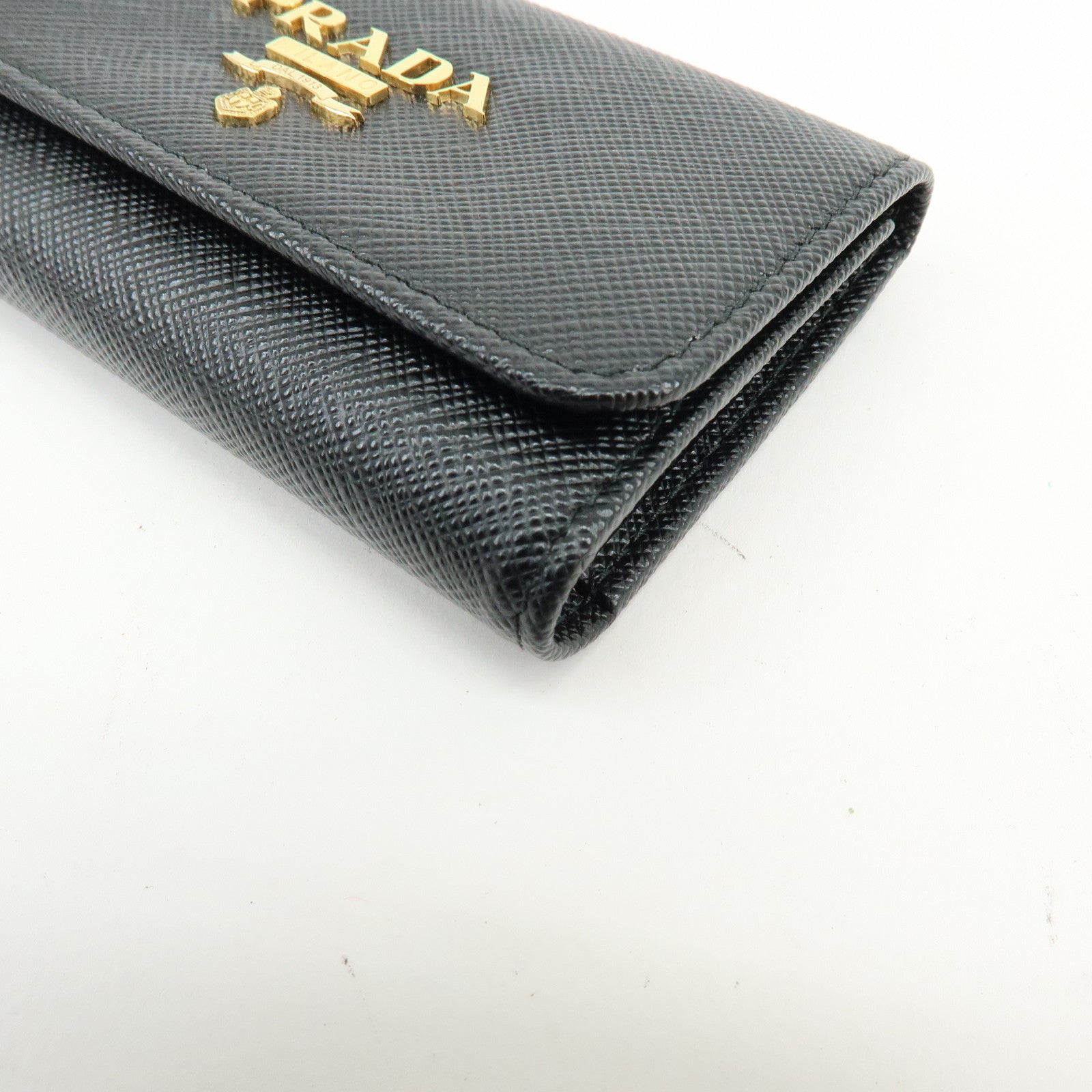 PRADA Logo Saffiano Leather 4 Ring Key Case Key Holder Black 1PG004