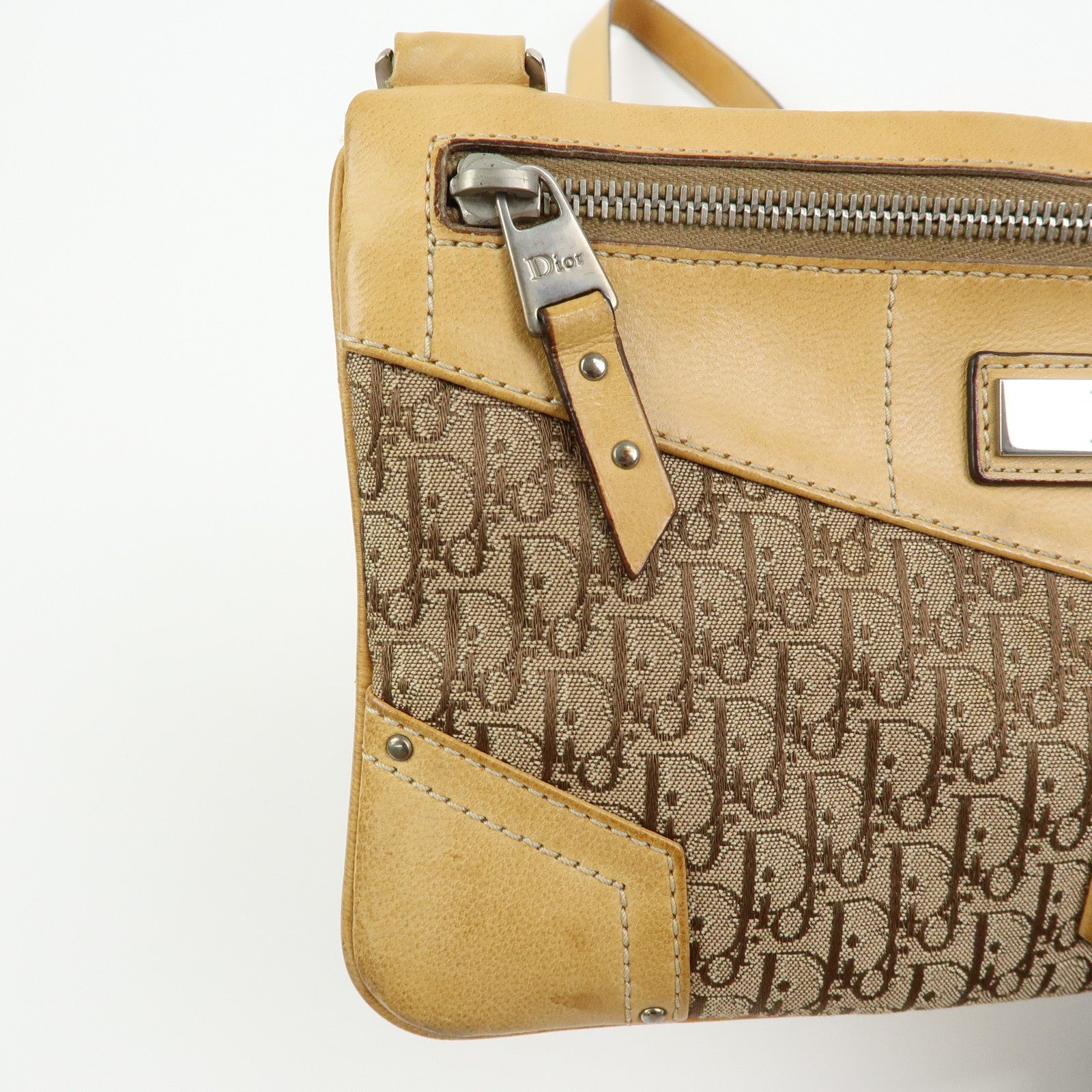 Christian Dior Trotter Street Chic Canvas Leather Shoulder Bag Beige
