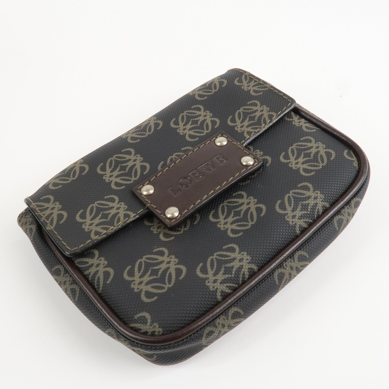 LOEWE Repeat Anagram PVC Leather 2Way Boston Bag Hand Bag Brown Used