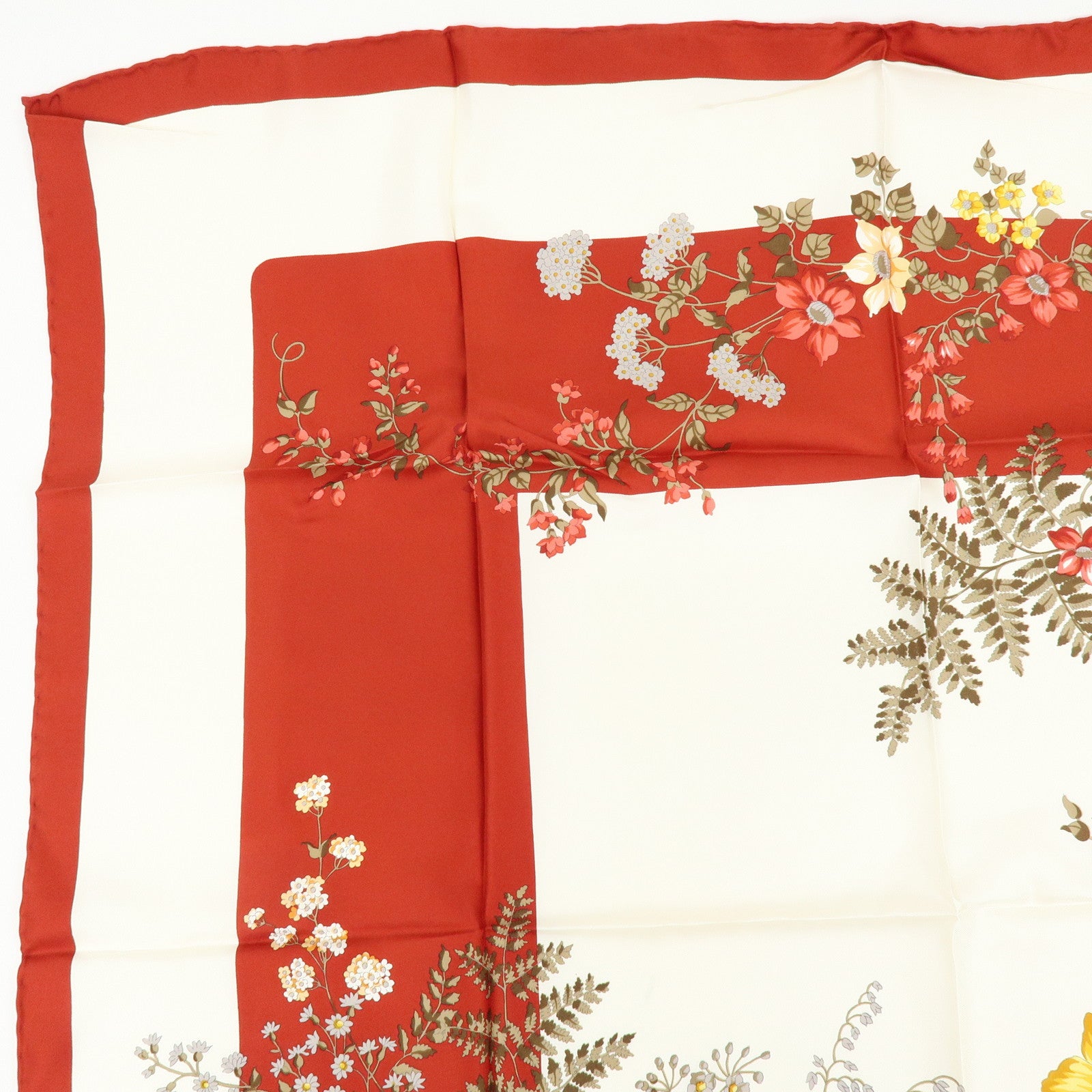 Christian Dior Silk 100% Scarf Flower Print White Red Yellow