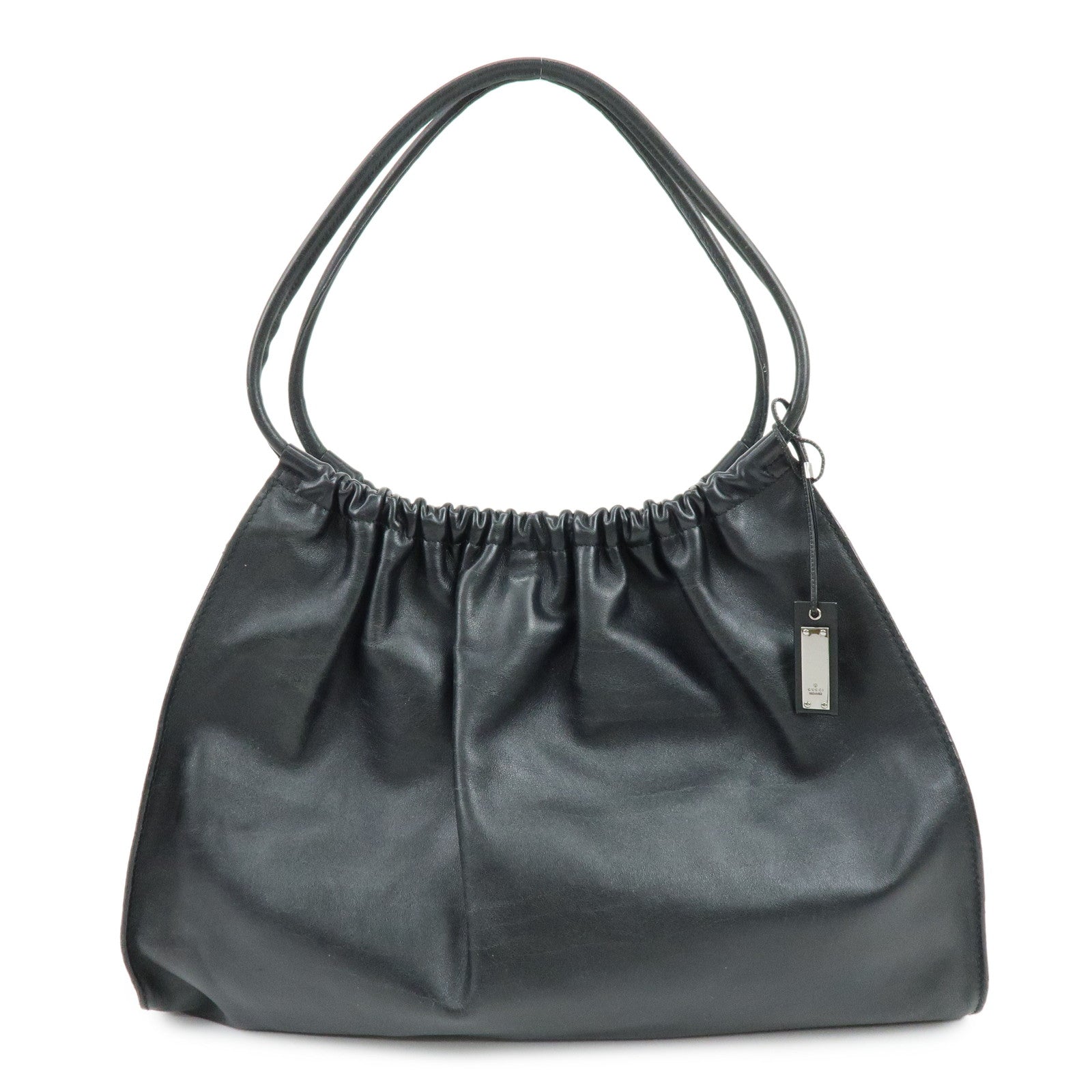 GUCCI Leather Ruched Bag Shoulder Bag Hand Bag Black 76553