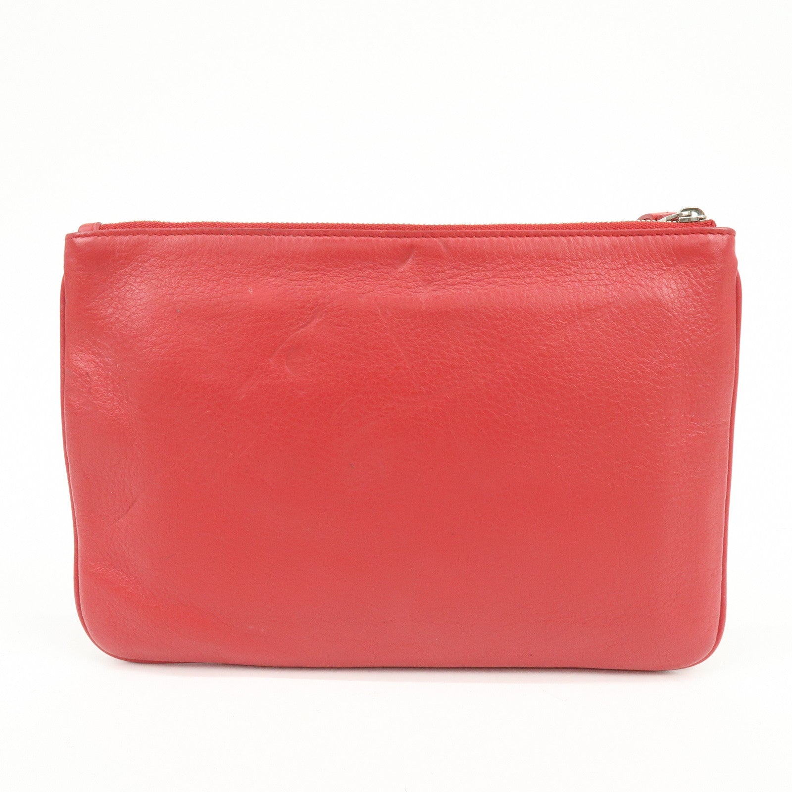 BALENCIAGA Leather Everyday Pouch Clutch Bag Flat Pouch Red 551992