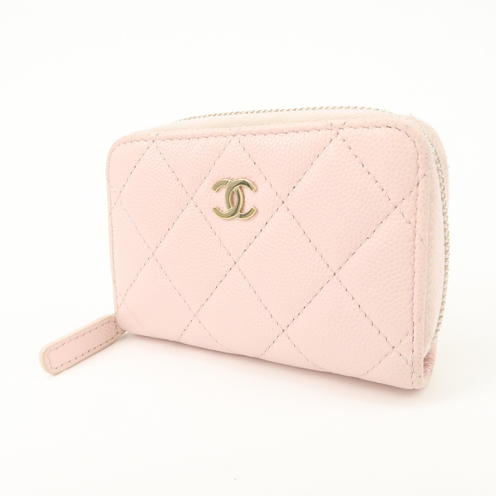 CHANEL Matelasse Caviarskin Classic Zip Around Coin Case Pink AP0216 Used