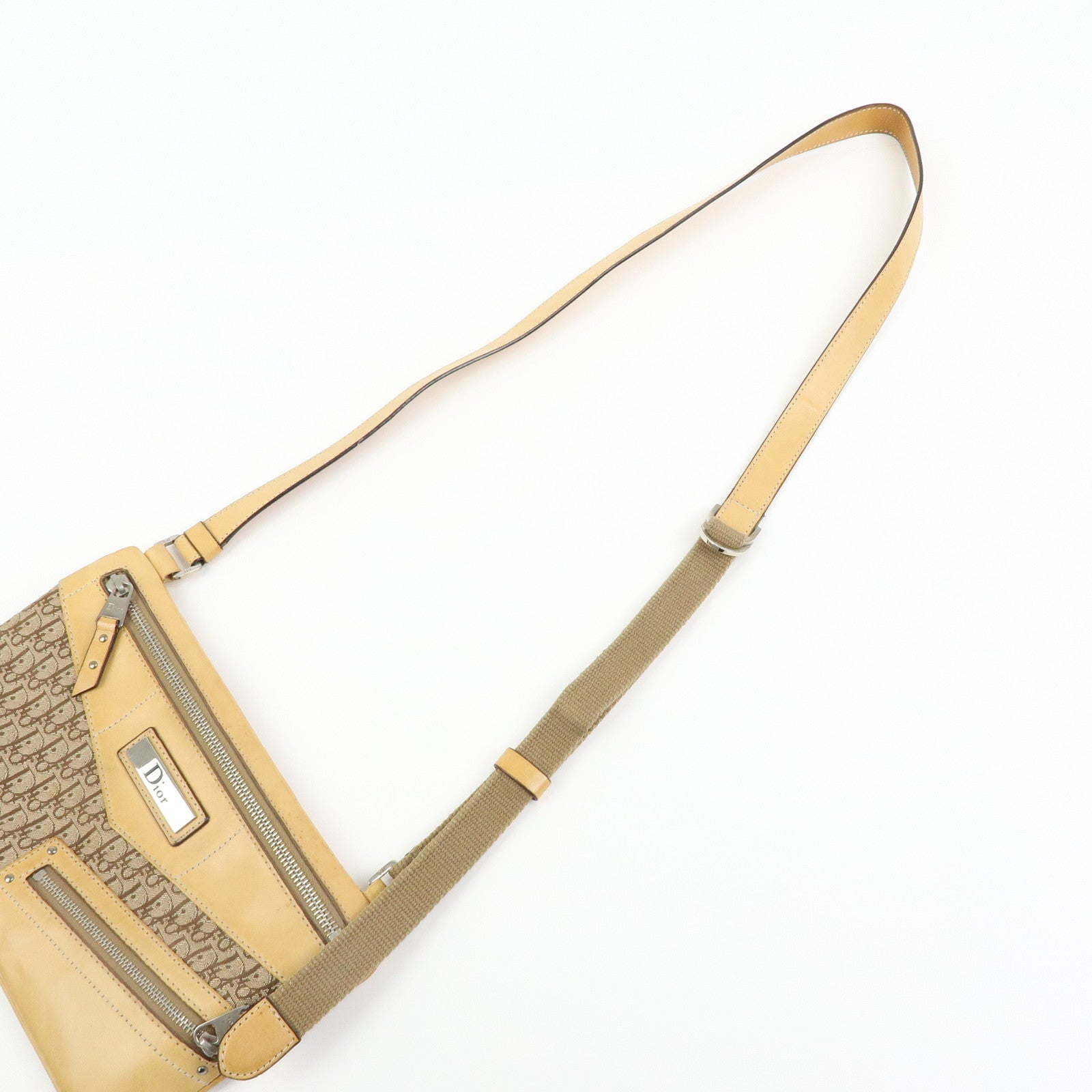 Christian Dior Trotter Street Chic Canvas Leather Shoulder Bag Beige